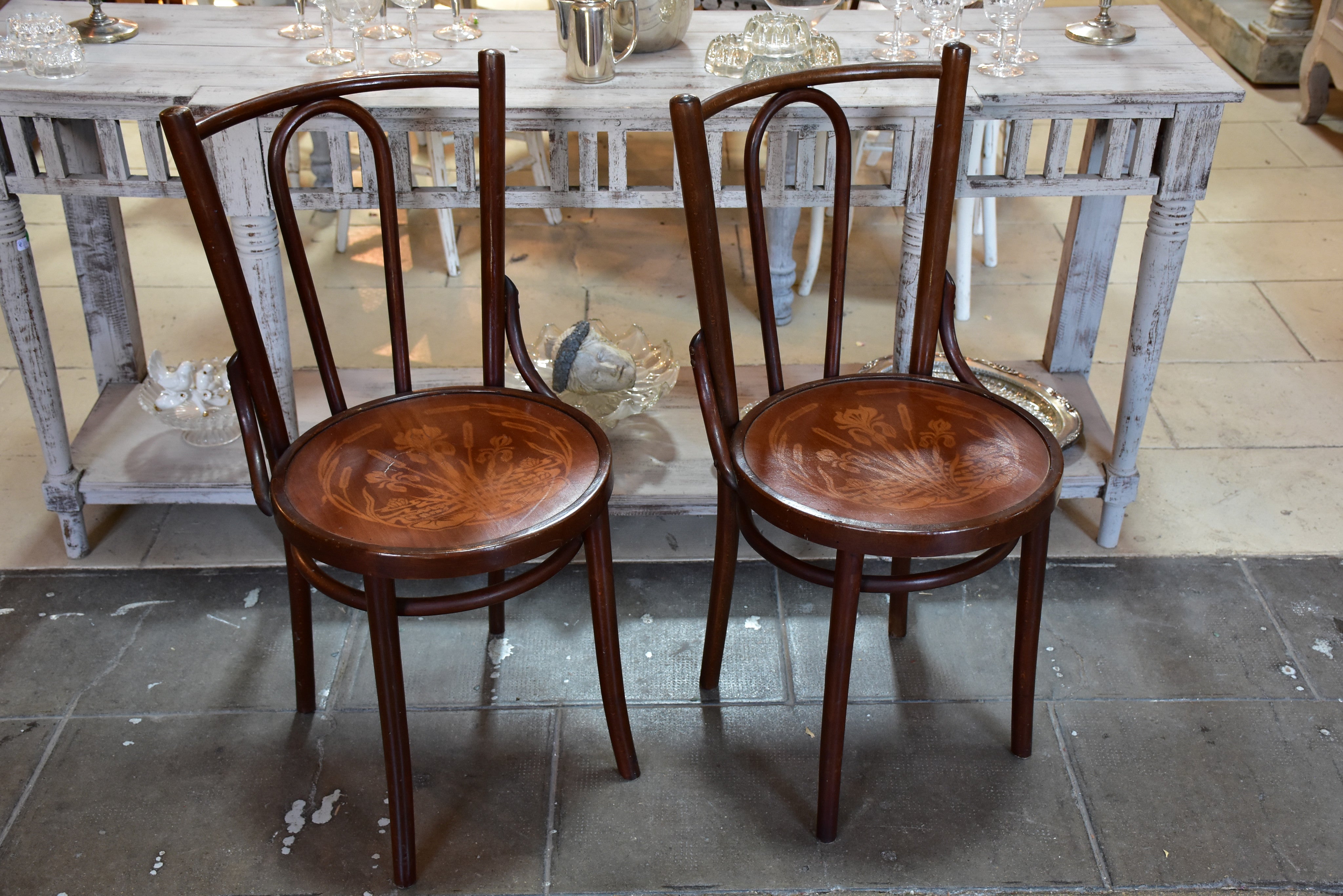 Set of six antique French bentwood bistro chairs