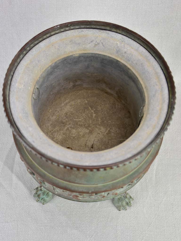 19th-century French tole cachepot with lions feet - Toneline Paris 13½"