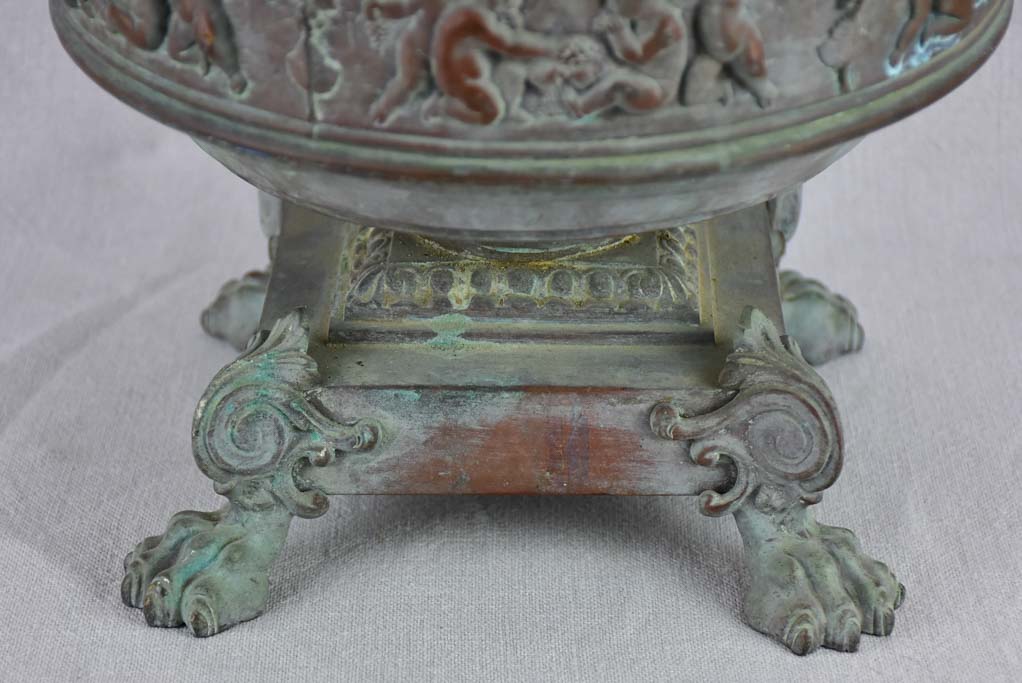 19th-century French tole cachepot with lions feet - Toneline Paris 13½"