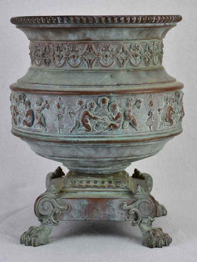 19th-century French tole cachepot with lions feet - Toneline Paris 13½"