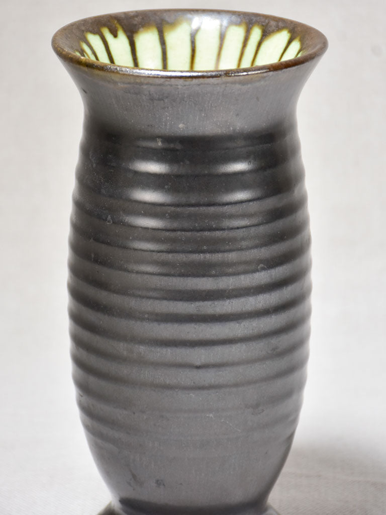 1960's ceramic vase from Vallauris with black glaze 8¼"