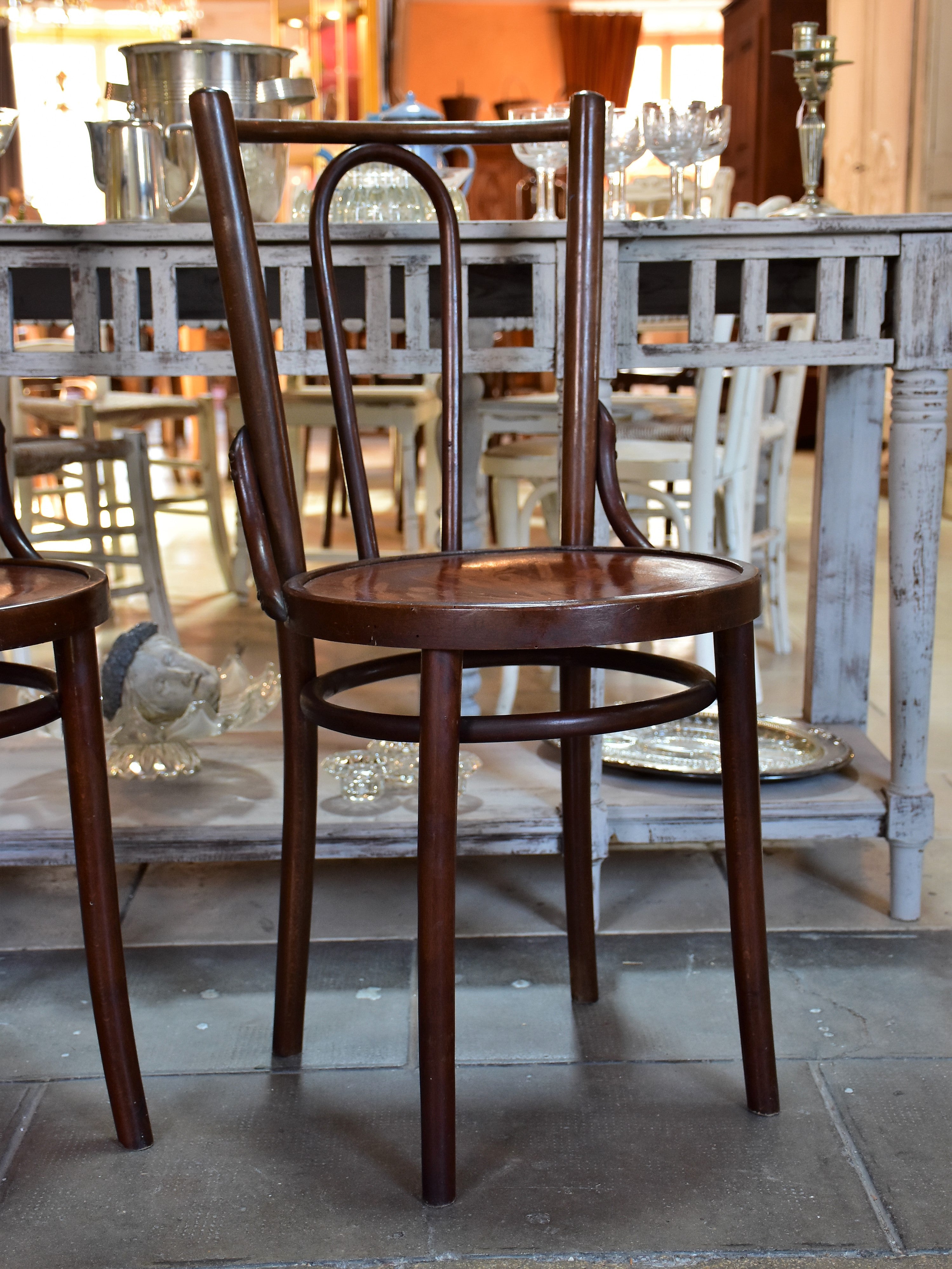 Set of six antique French bentwood bistro chairs