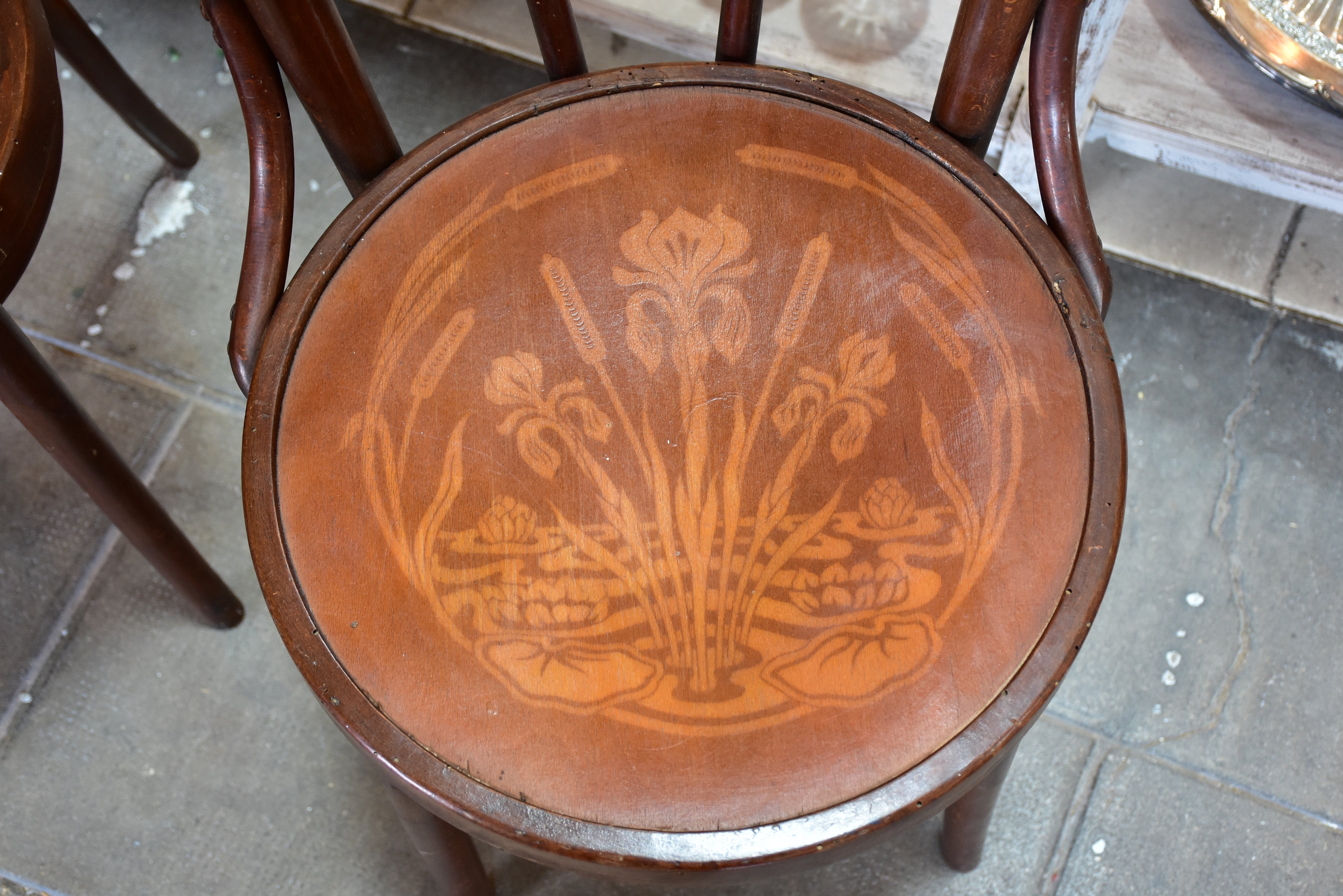 Set of six antique French bentwood bistro chairs