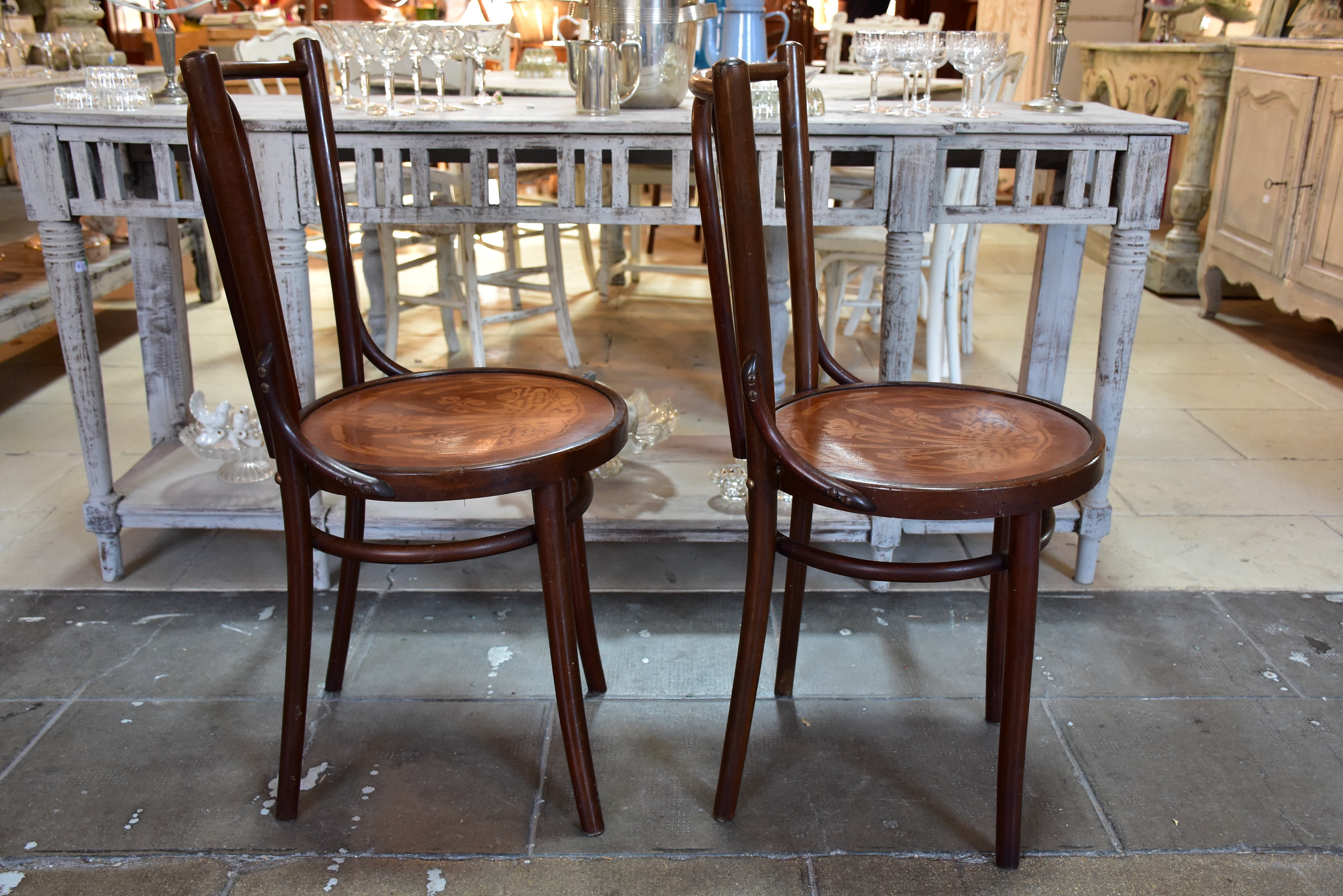 Set of six antique French bentwood bistro chairs