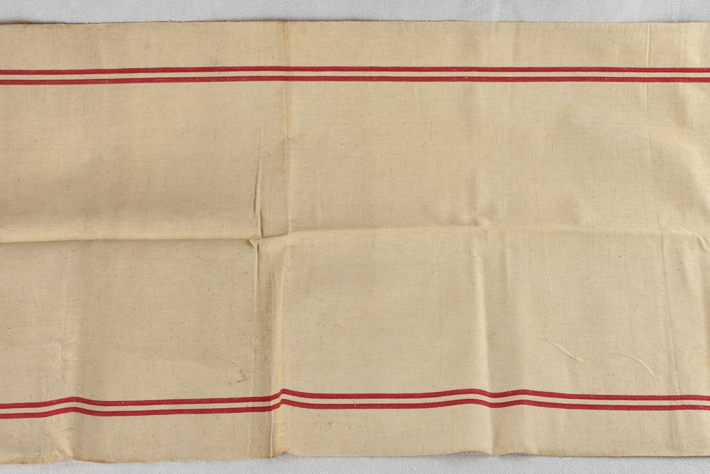 Large antique French linen fabric with double red stripe - never used 23¼" x 76½"