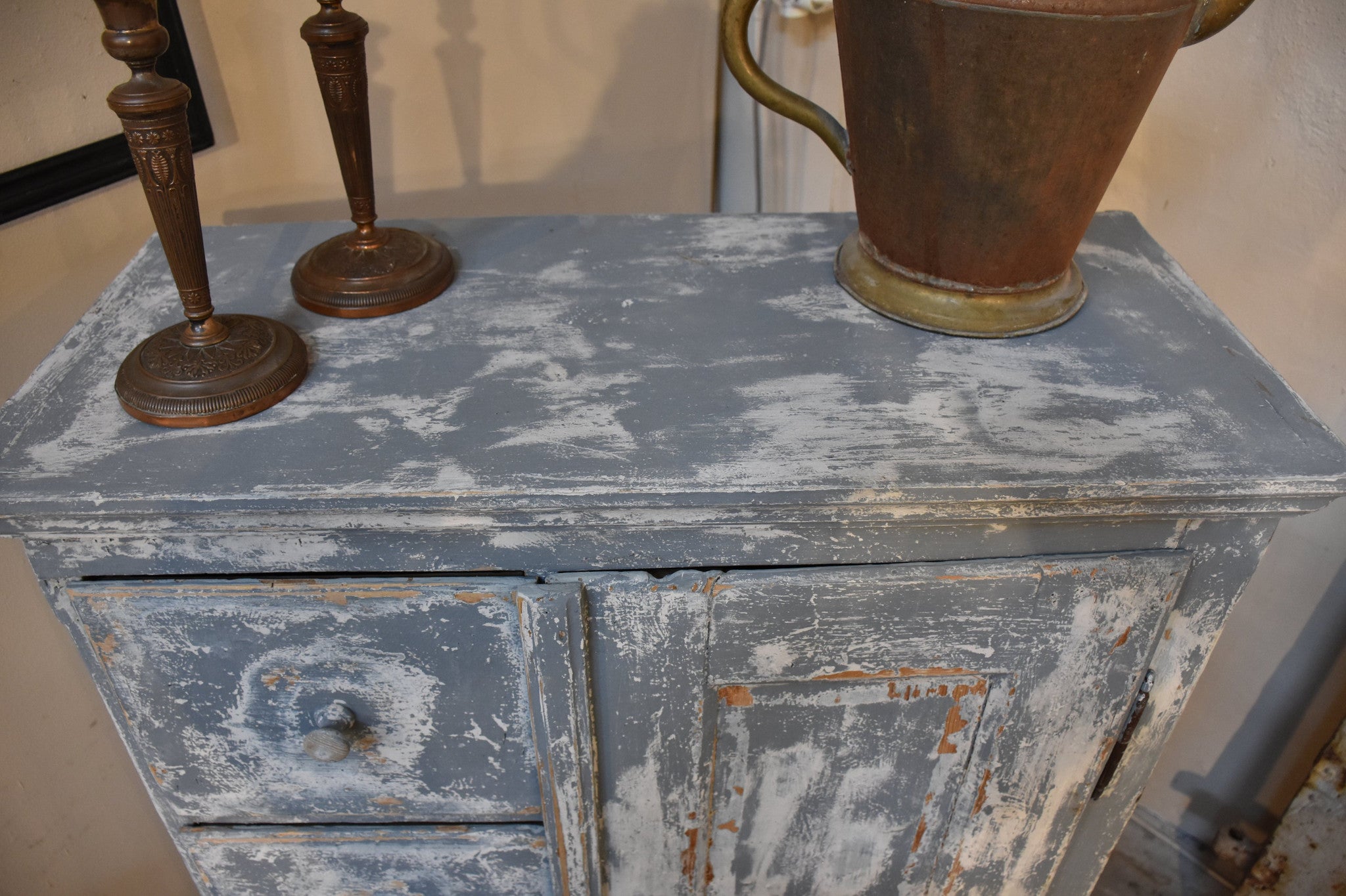 19th century French storage cabinet with blue patina