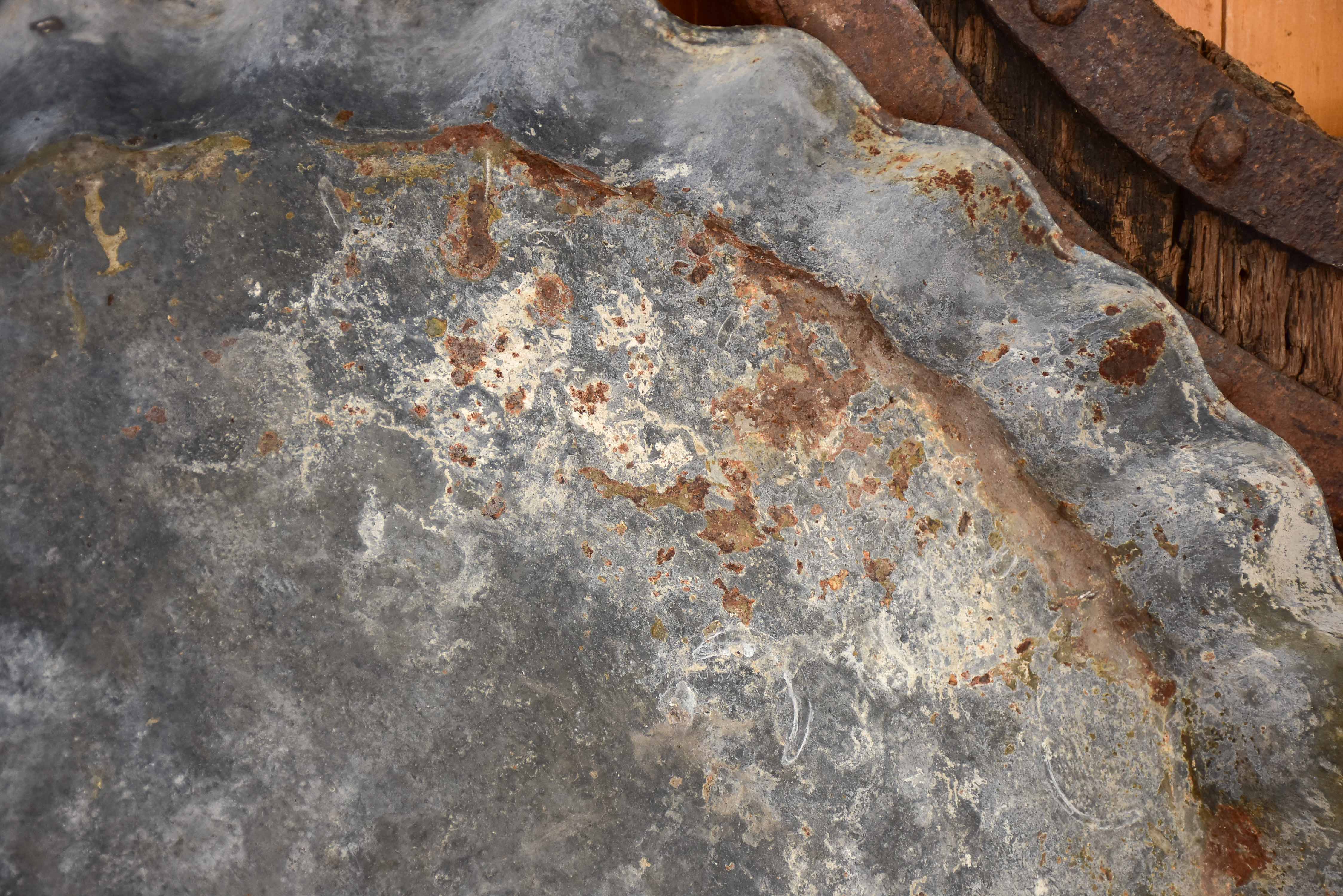 Large antique zinc dish with rippled edge