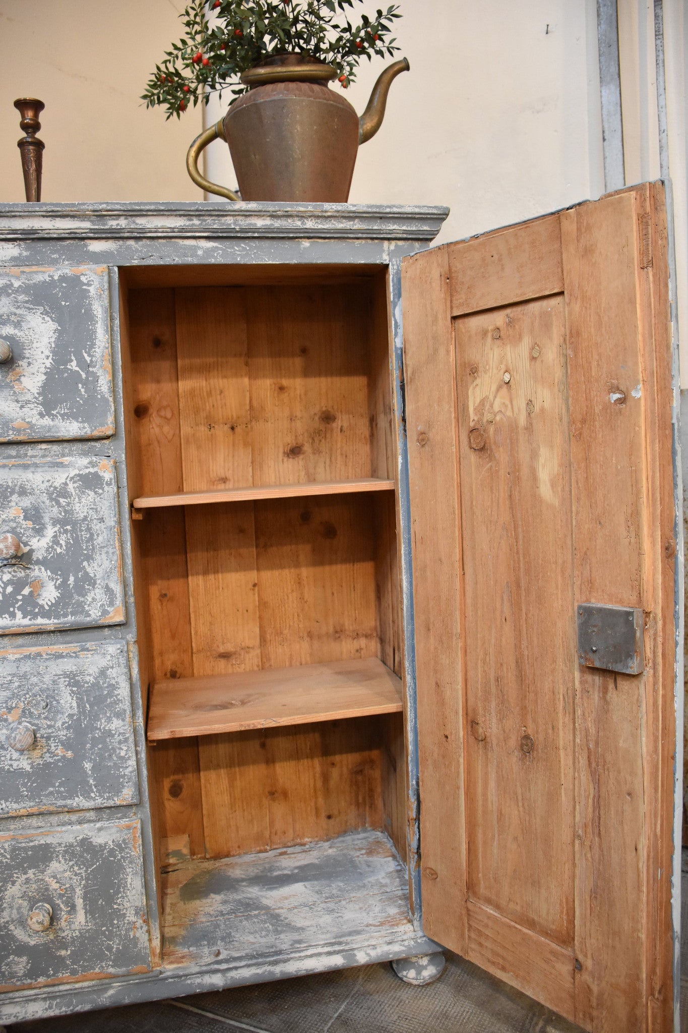 19th century French storage cabinet with blue patina