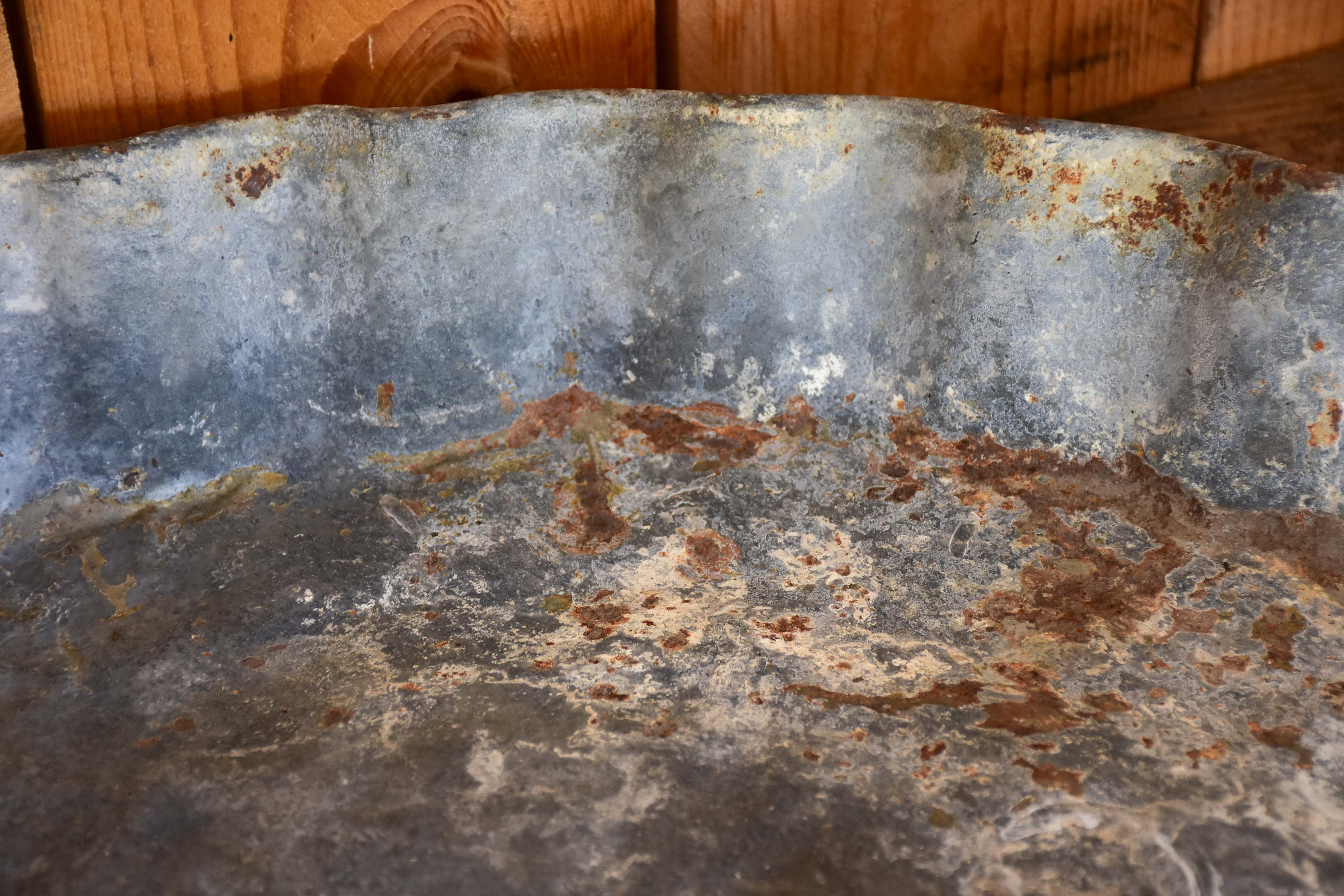 Large antique zinc dish with rippled edge