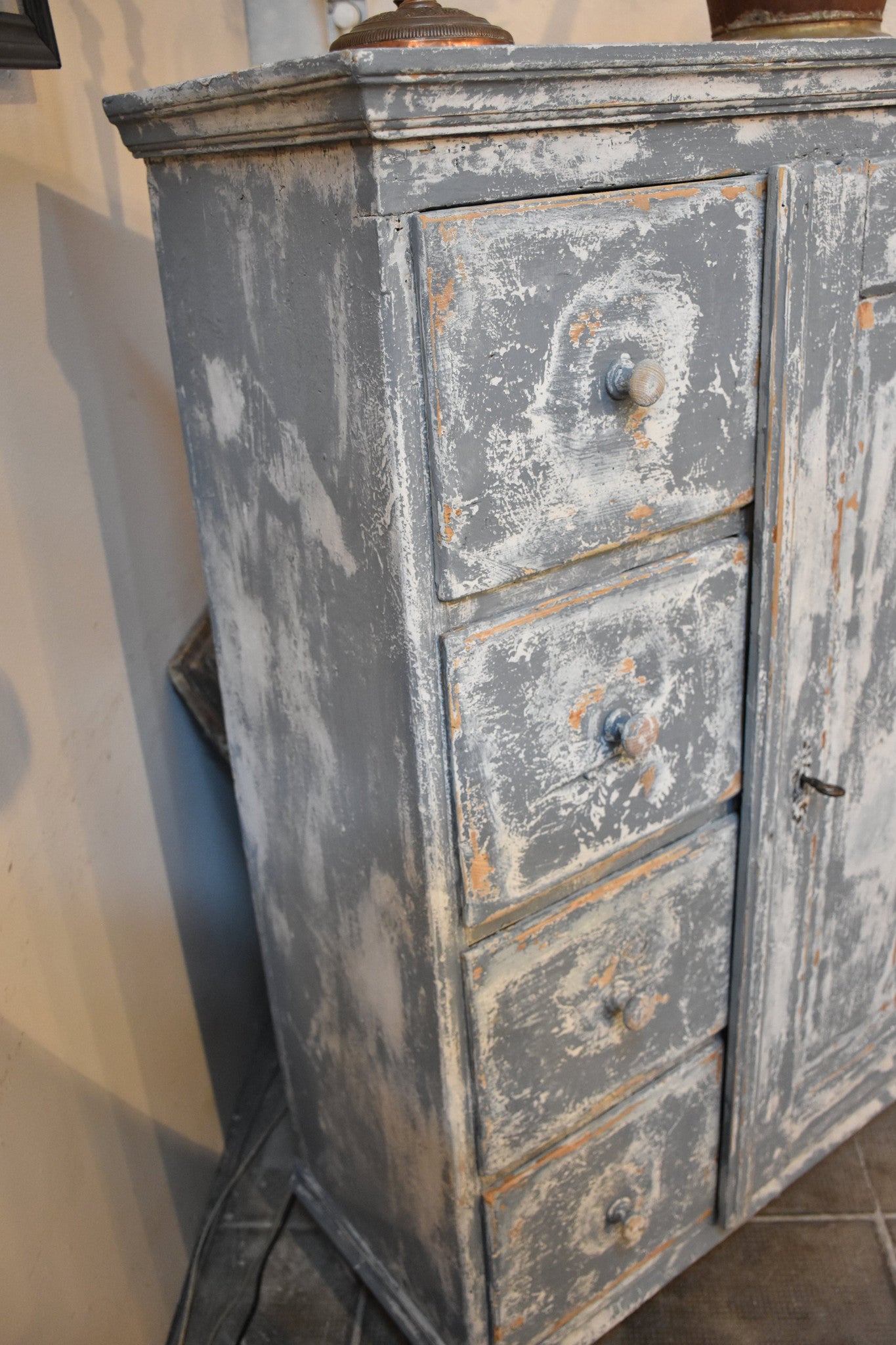 19th century French storage cabinet with blue patina