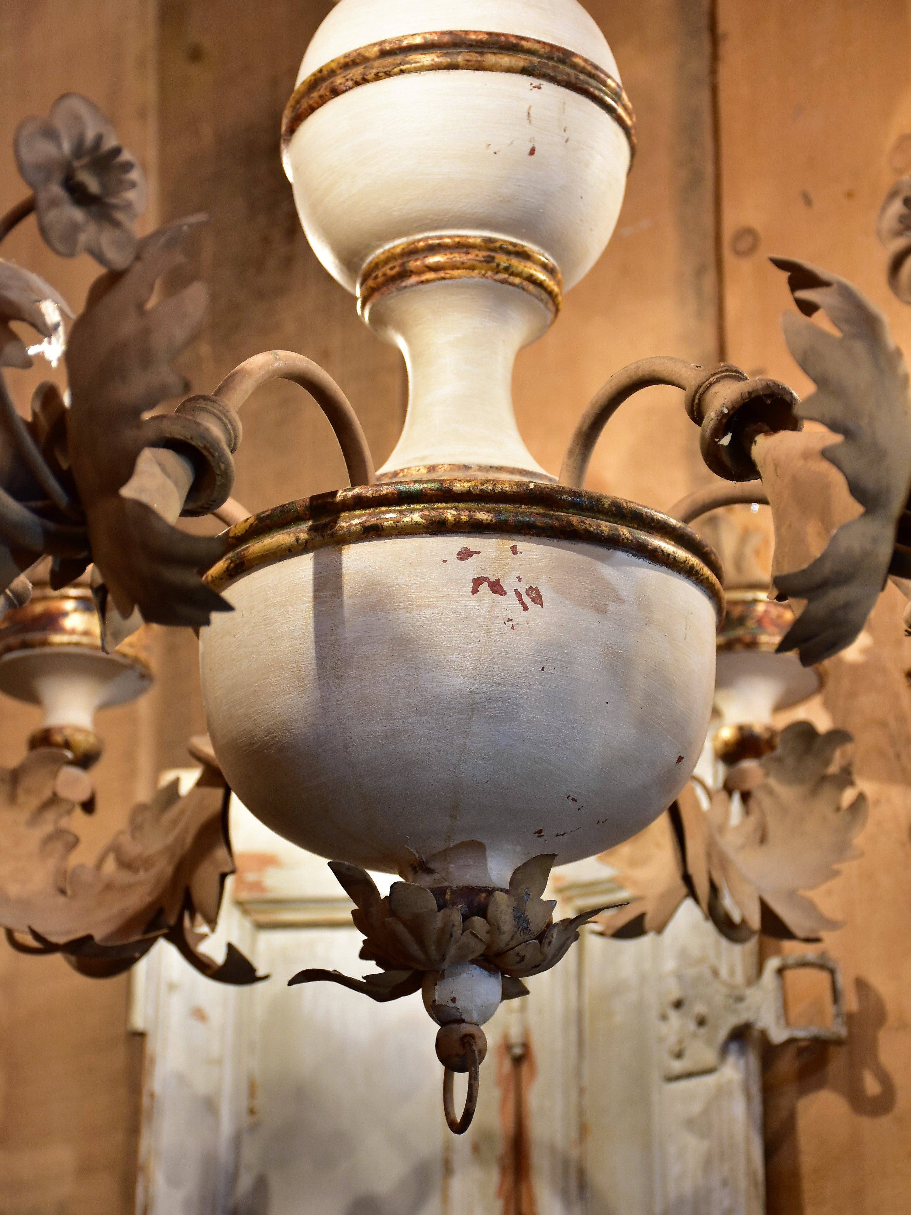 Pair of vintage Italian chandeliers – white with gold leaves