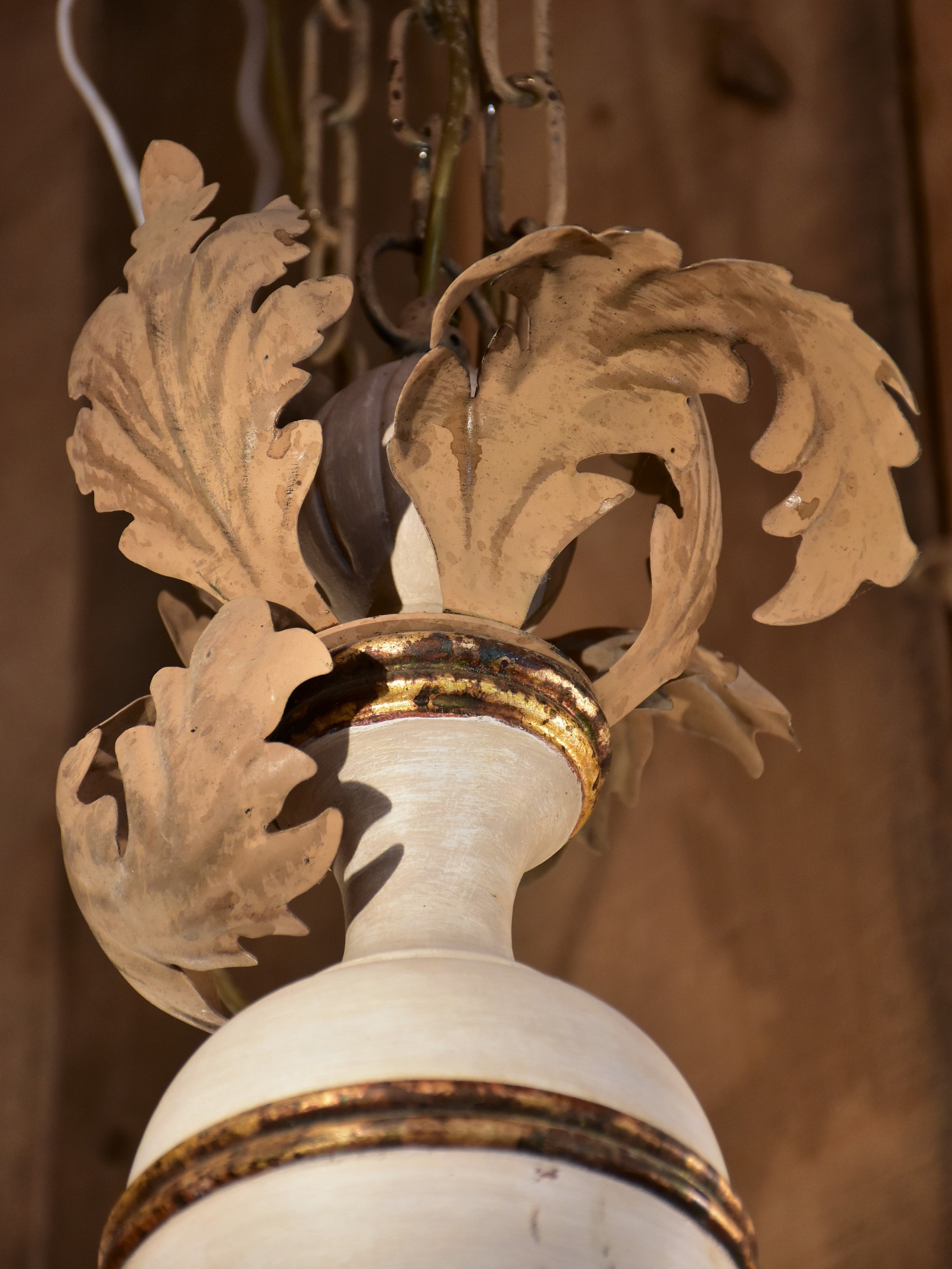 Pair of vintage Italian chandeliers – white with gold leaves