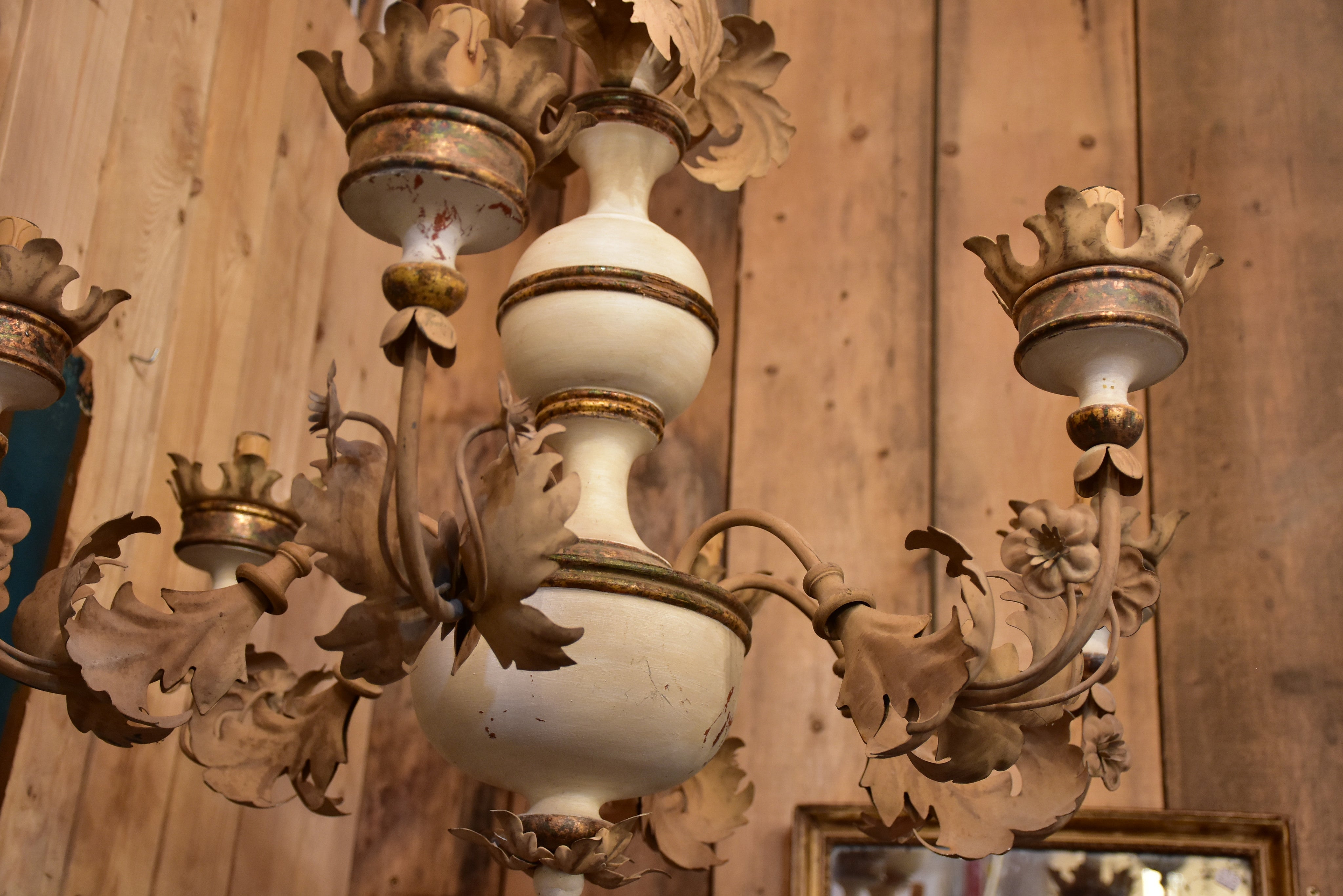 Pair of vintage Italian chandeliers – white with gold leaves