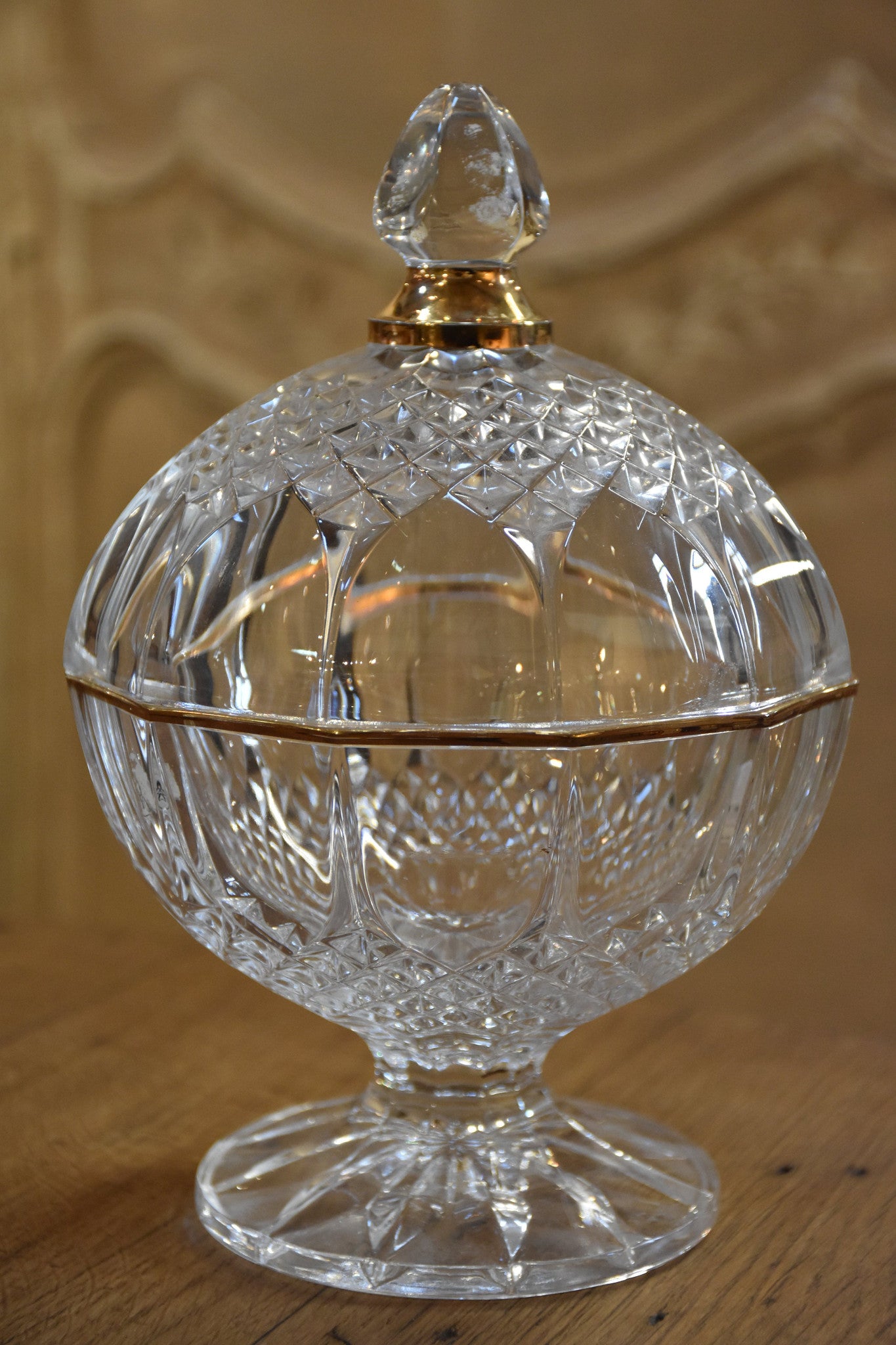 French crystal lolly jar with gold detail