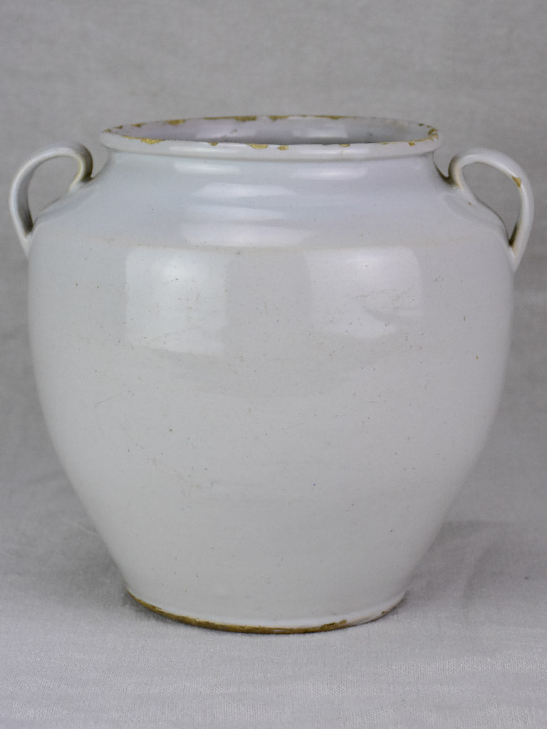 Antique French preserving pot with white glaze 9½"