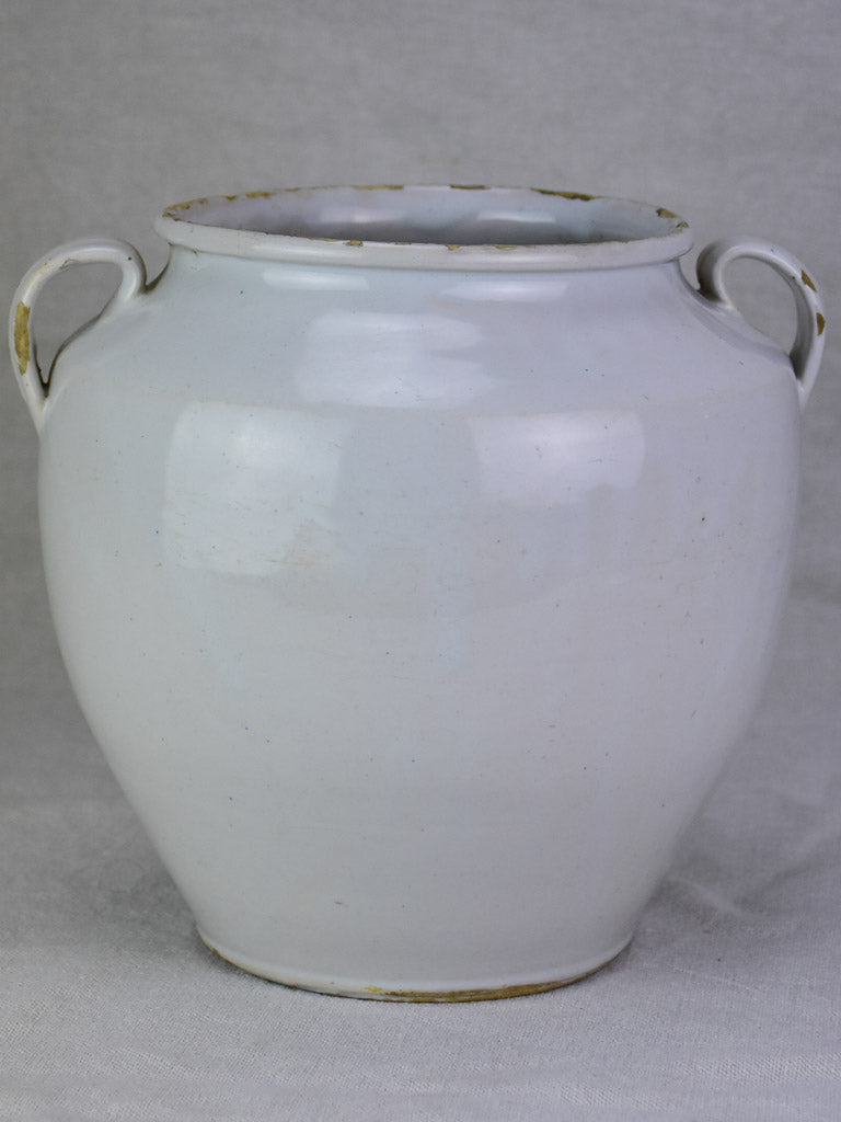 Antique French preserving pot with white glaze 9½"