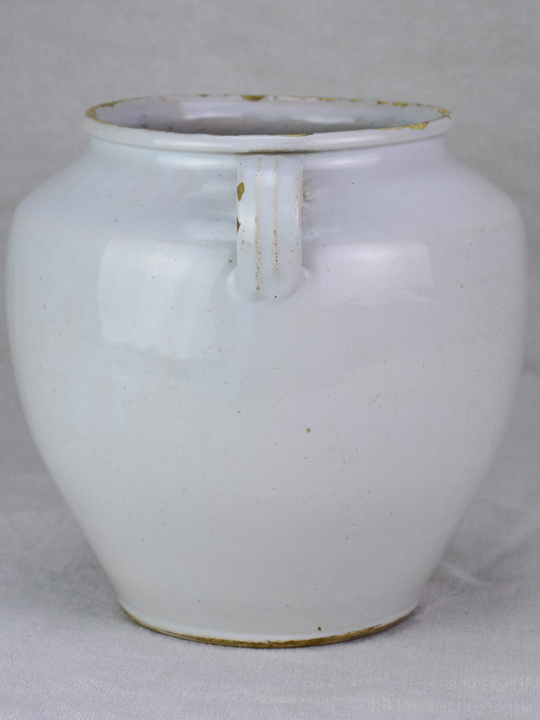 Antique French preserving pot with white glaze 9½"