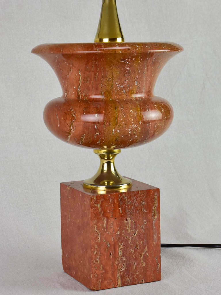 1960's Philippe Barbier lamp with red travertine and brass stand 25½"