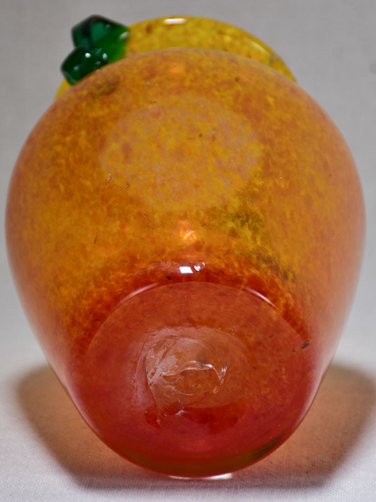 1970's Italian blown glass vase - orange with green handles 8¼"