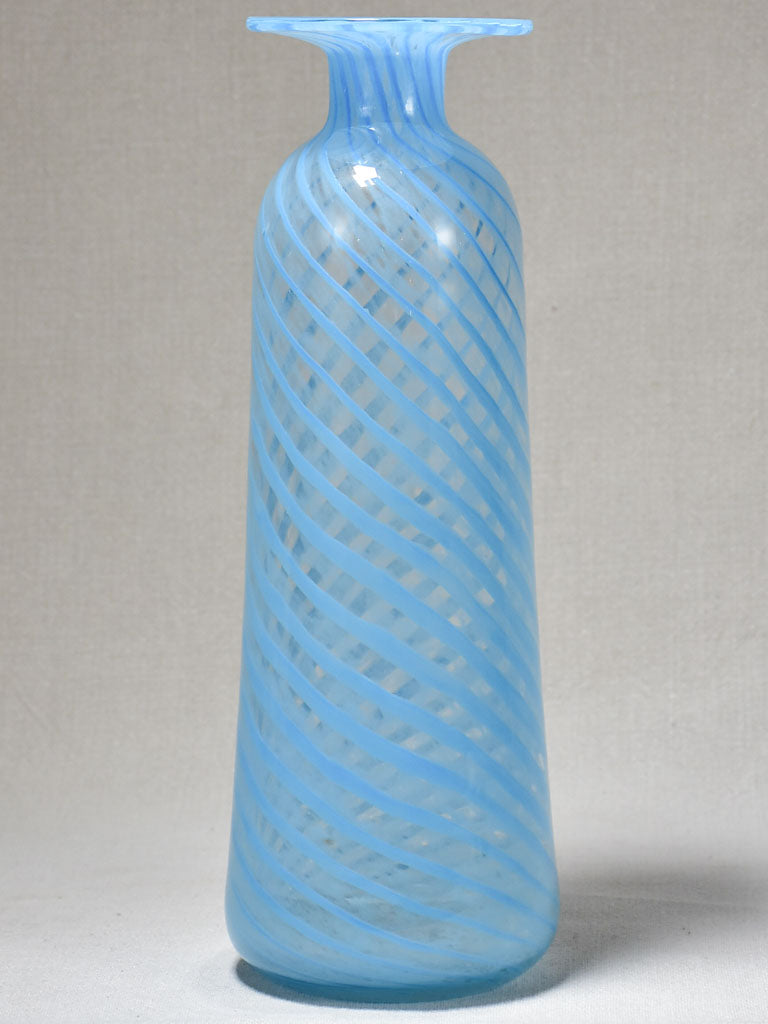 Tall Venini glass vase with blue spiral pattern 13½"