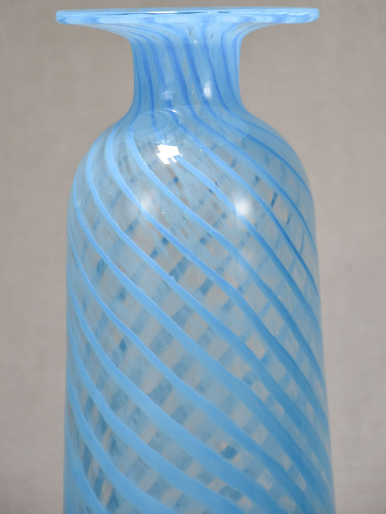 Tall Venini glass vase with blue spiral pattern 13½"