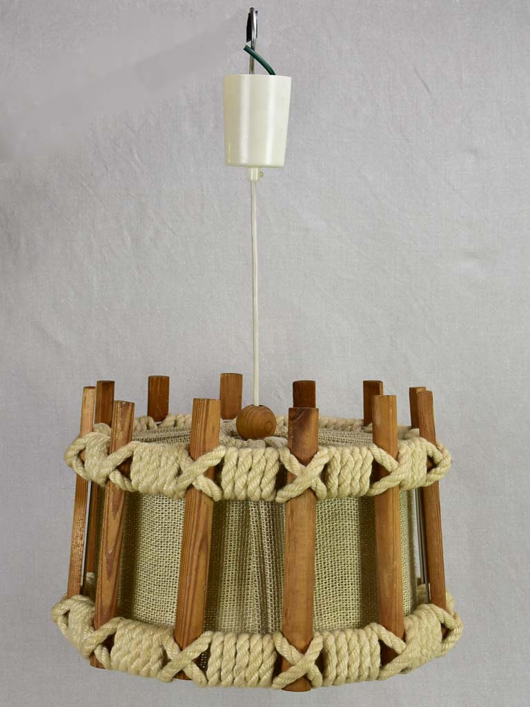 Vintage pendant light with fabric and rope