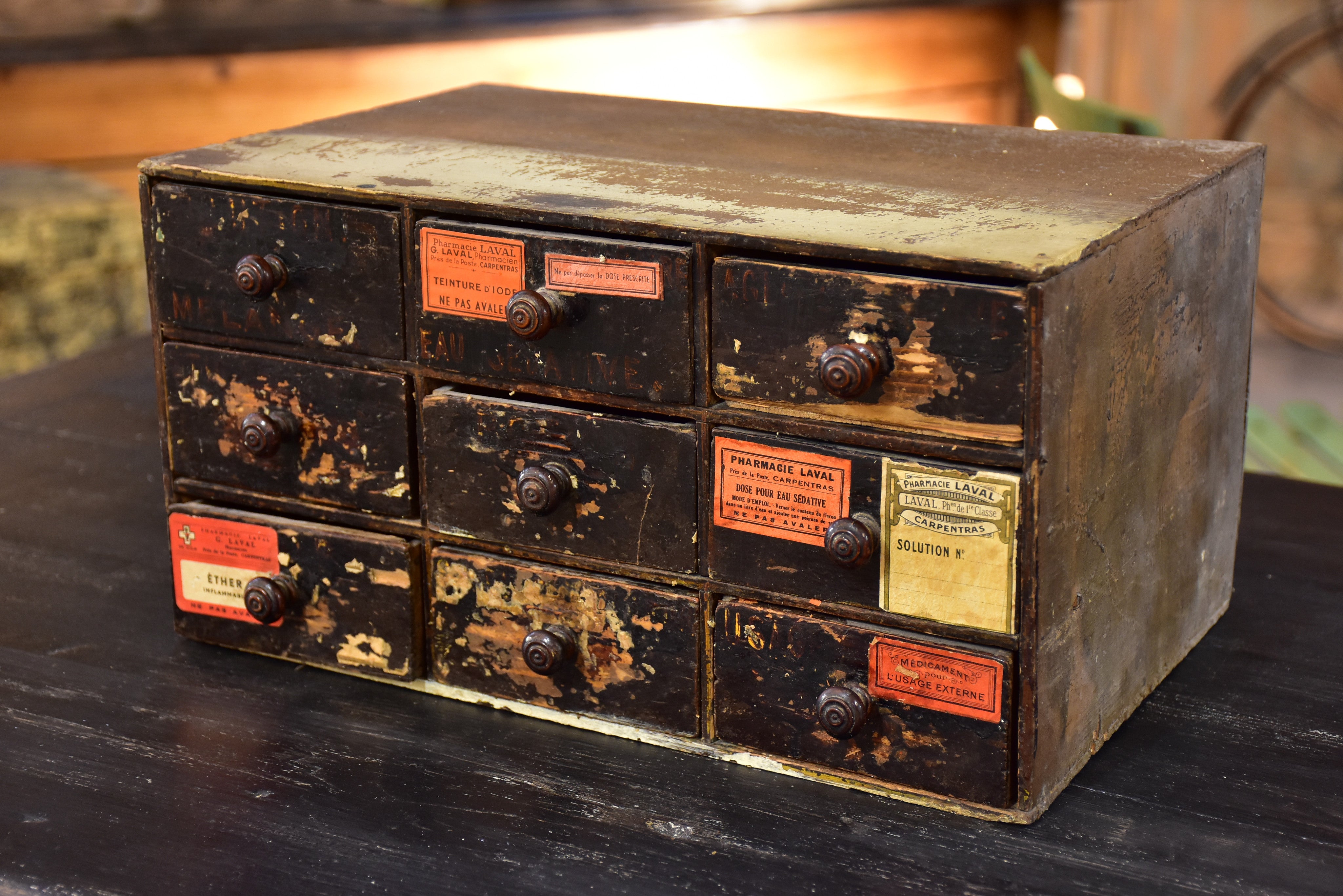 Vintage French pharmacy drawers from Carpentras