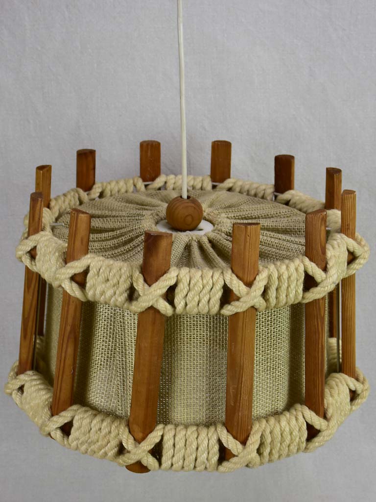 Vintage pendant light with fabric and rope