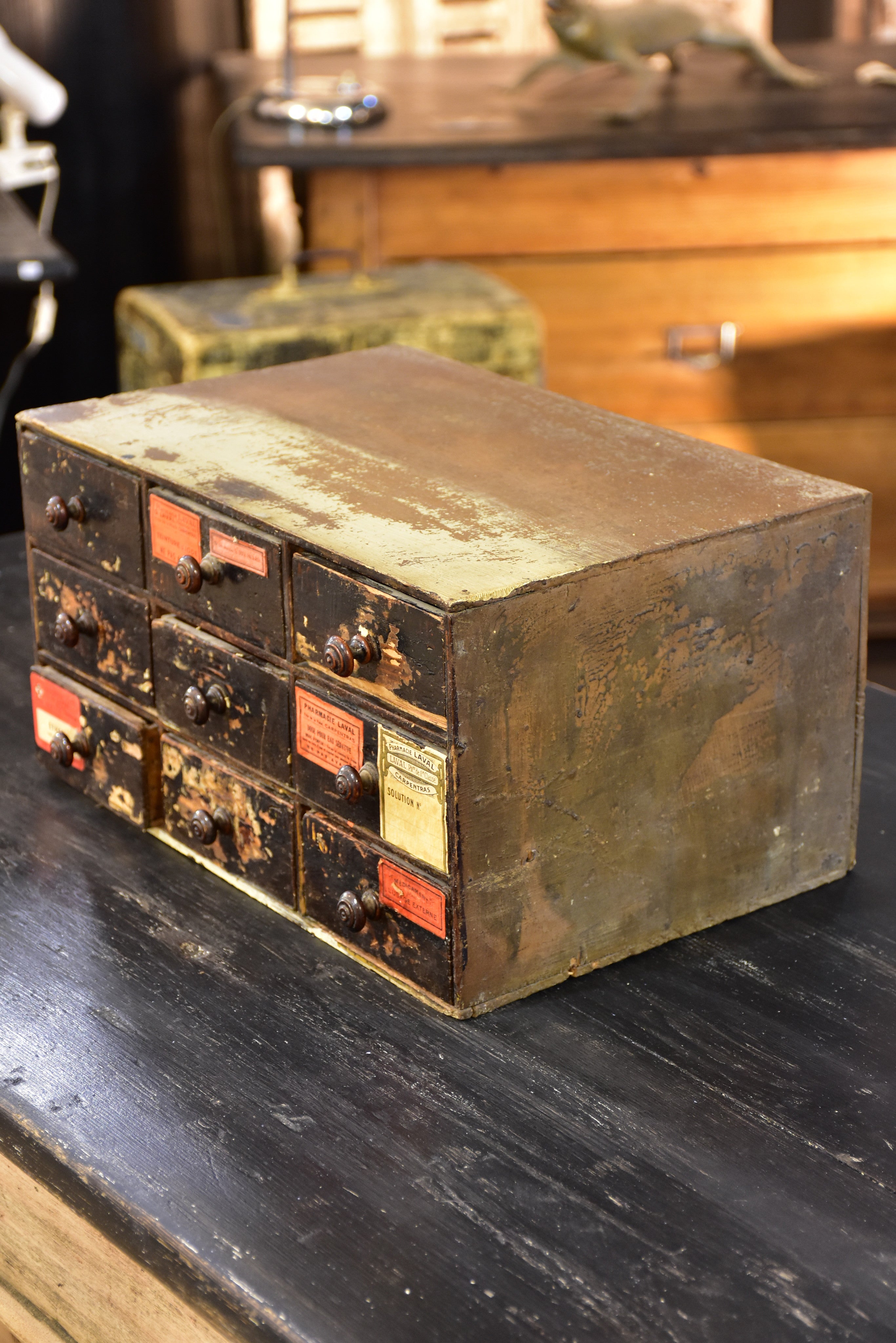 Vintage French pharmacy drawers from Carpentras