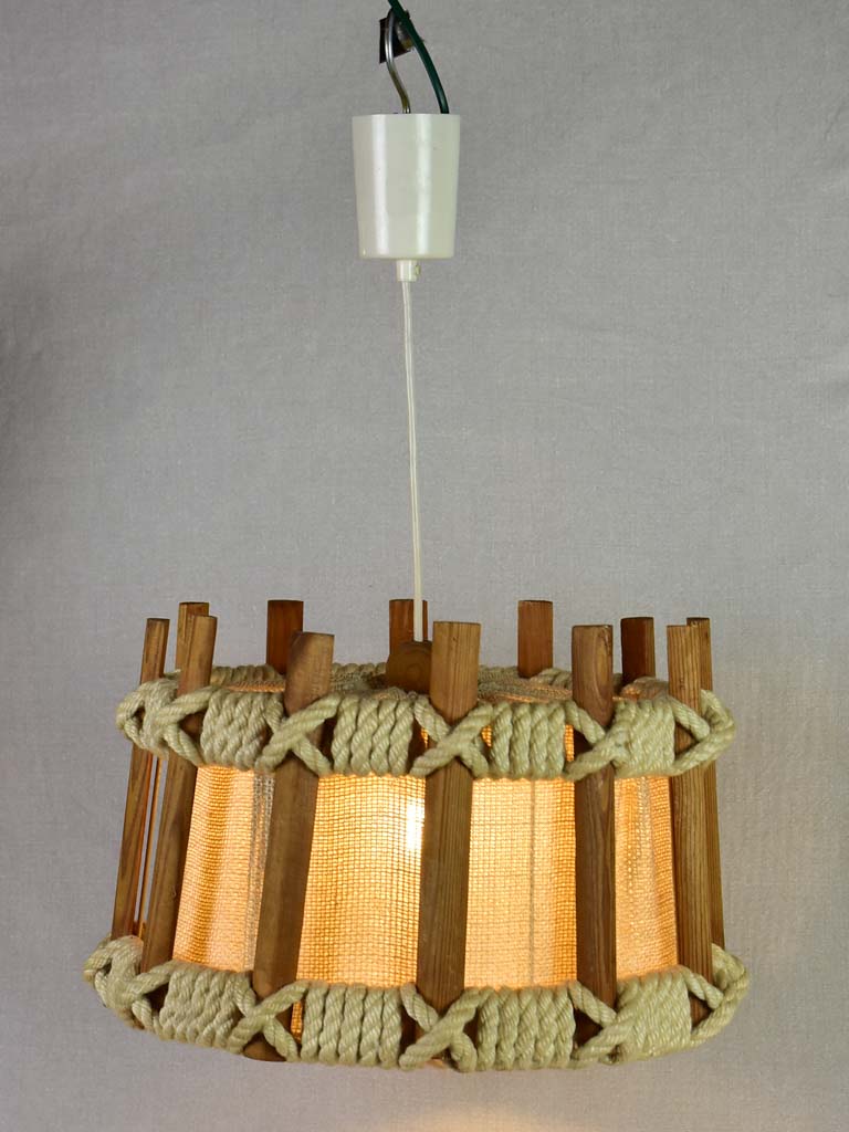 Vintage pendant light with fabric and rope