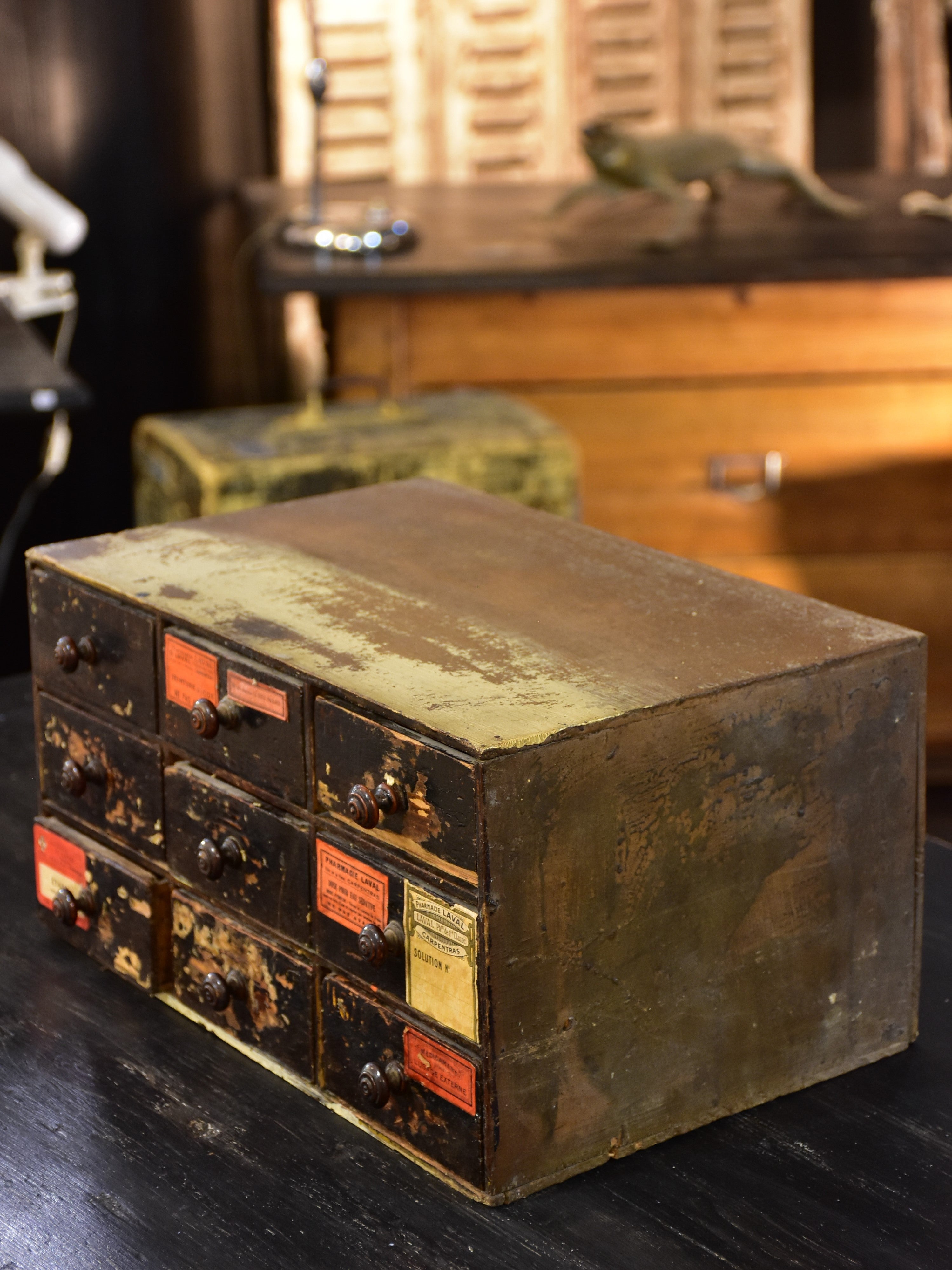 Vintage French pharmacy drawers from Carpentras