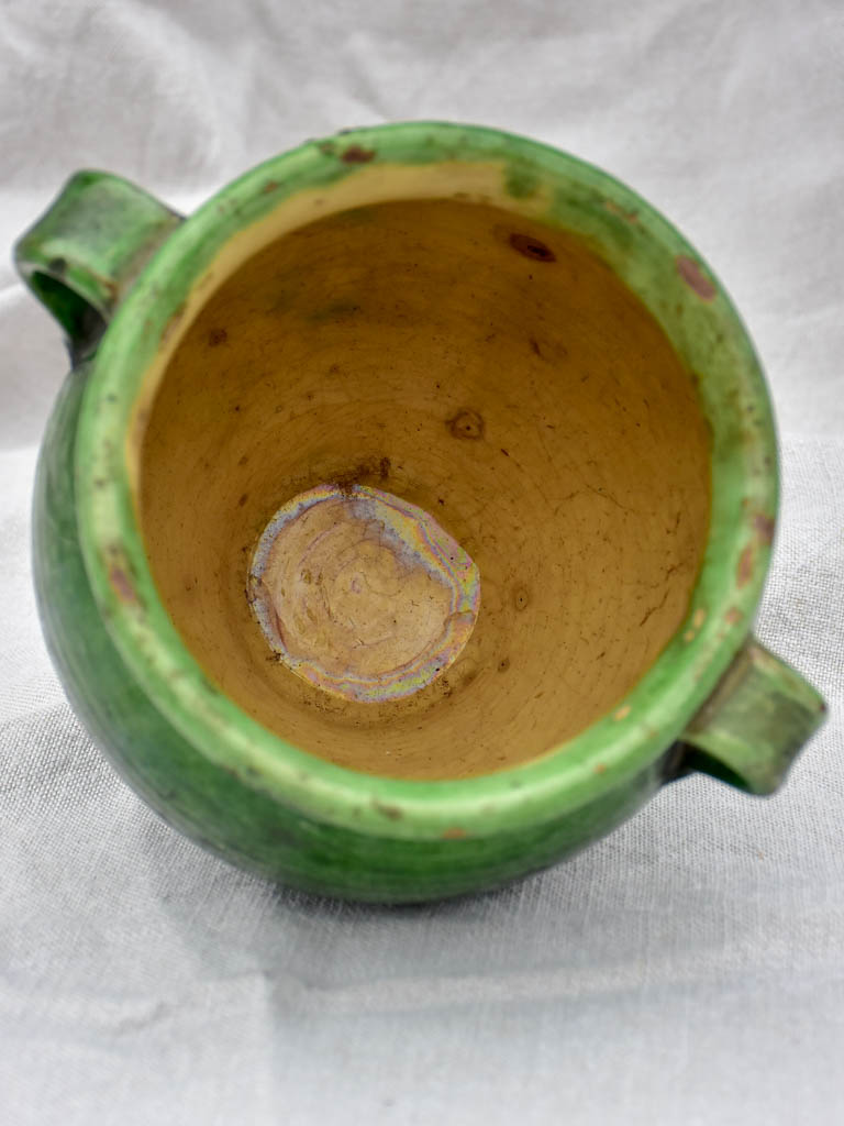 Antique French confit pot with deep green glaze 7½"