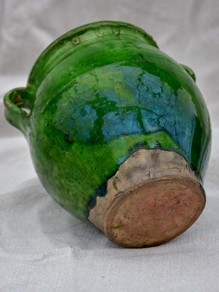 Antique French confit pot with deep green glaze 7½"