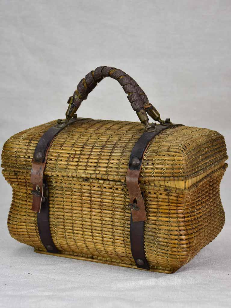 Antique French basket with pretty stitching detail