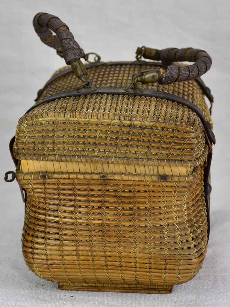 Antique French basket with pretty stitching detail