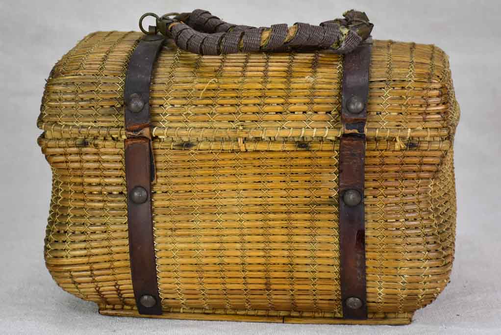 Antique French basket with pretty stitching detail