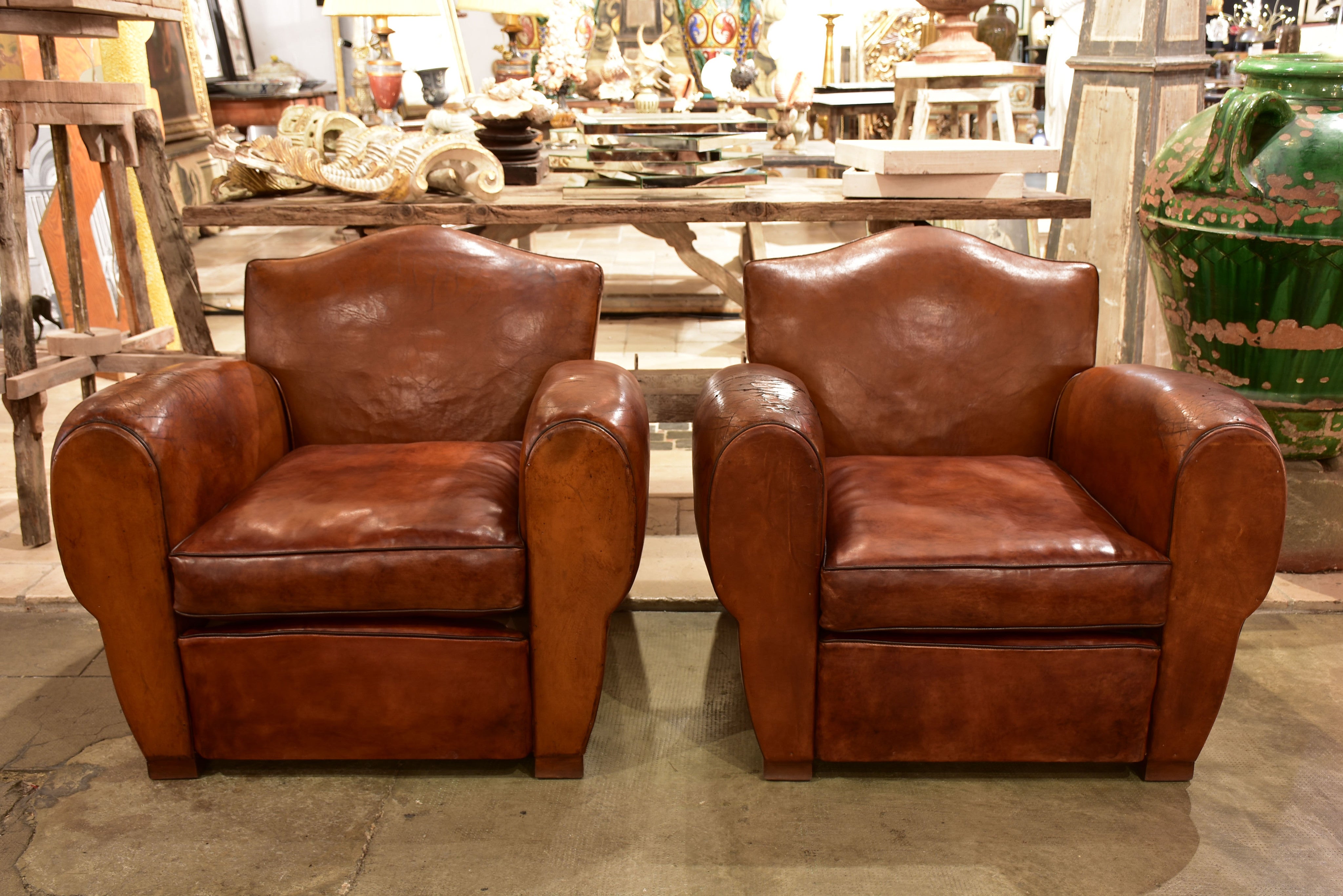 Pair of French chapeau gendarme back club chairs