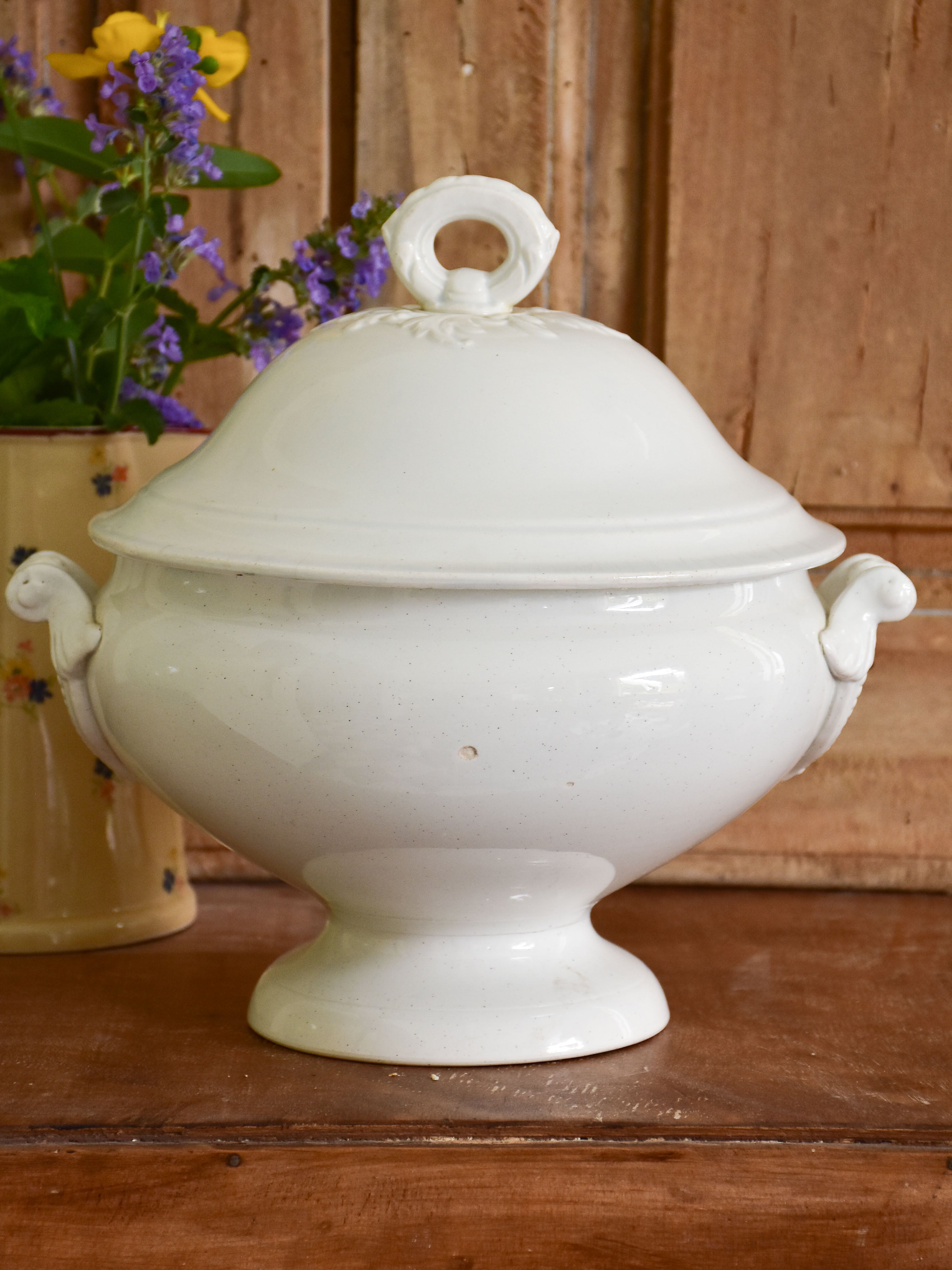 Ironstone soup tureen with loop handle