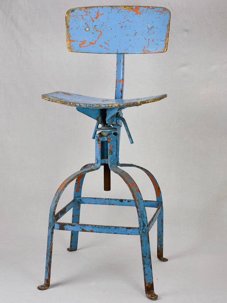 Industrial atelier workshop chair with blue patina