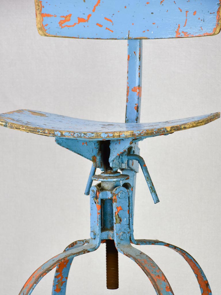 Industrial atelier workshop chair with blue patina