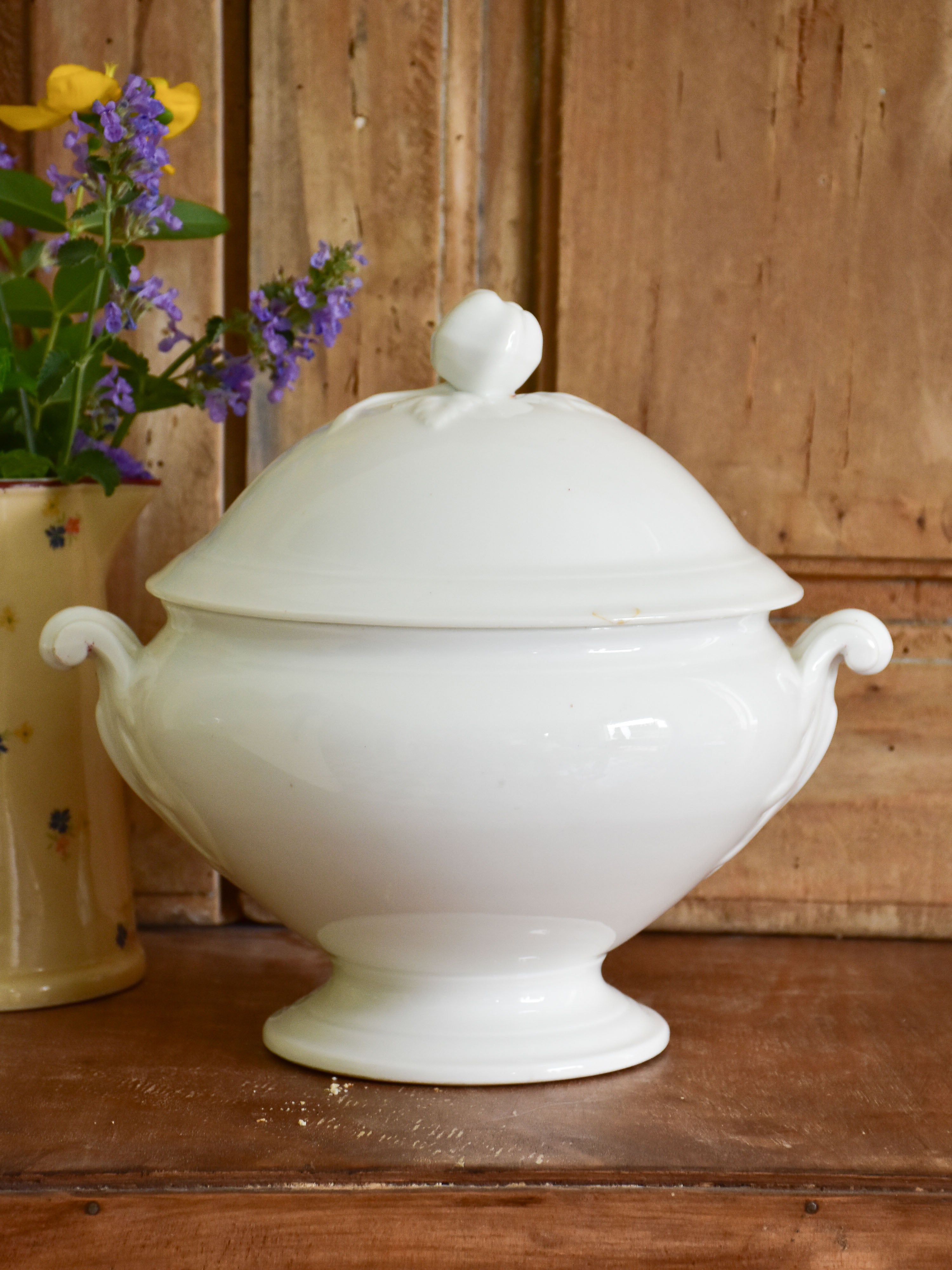 Ironstone soup tureen with apple handle