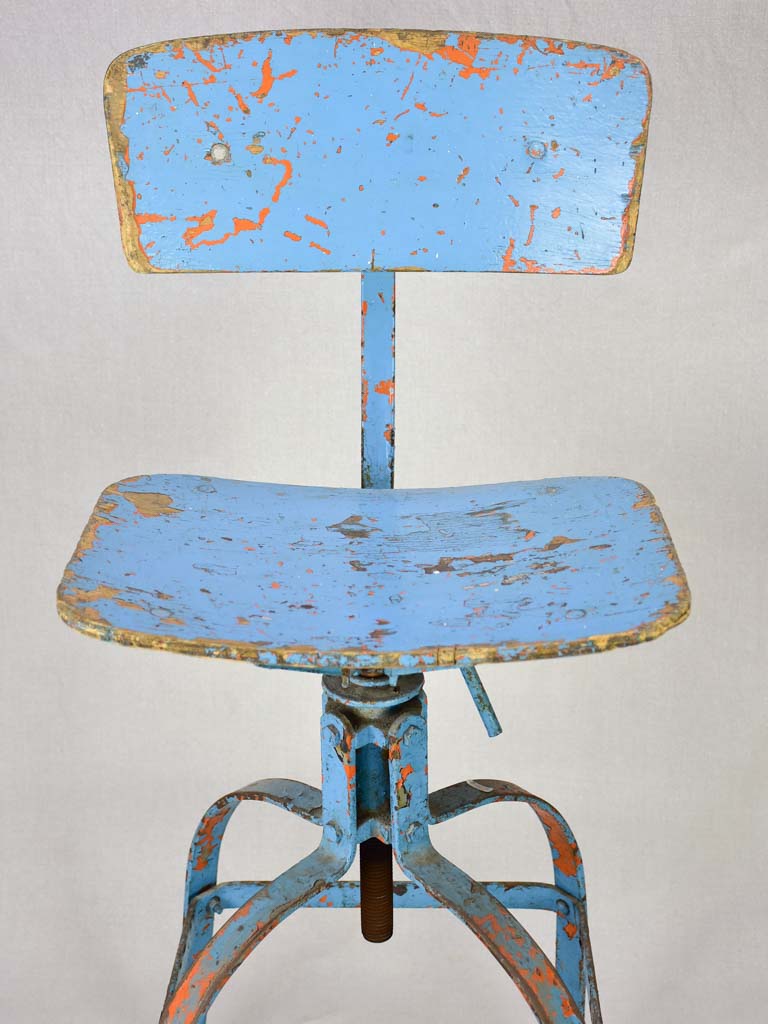 Industrial atelier workshop chair with blue patina