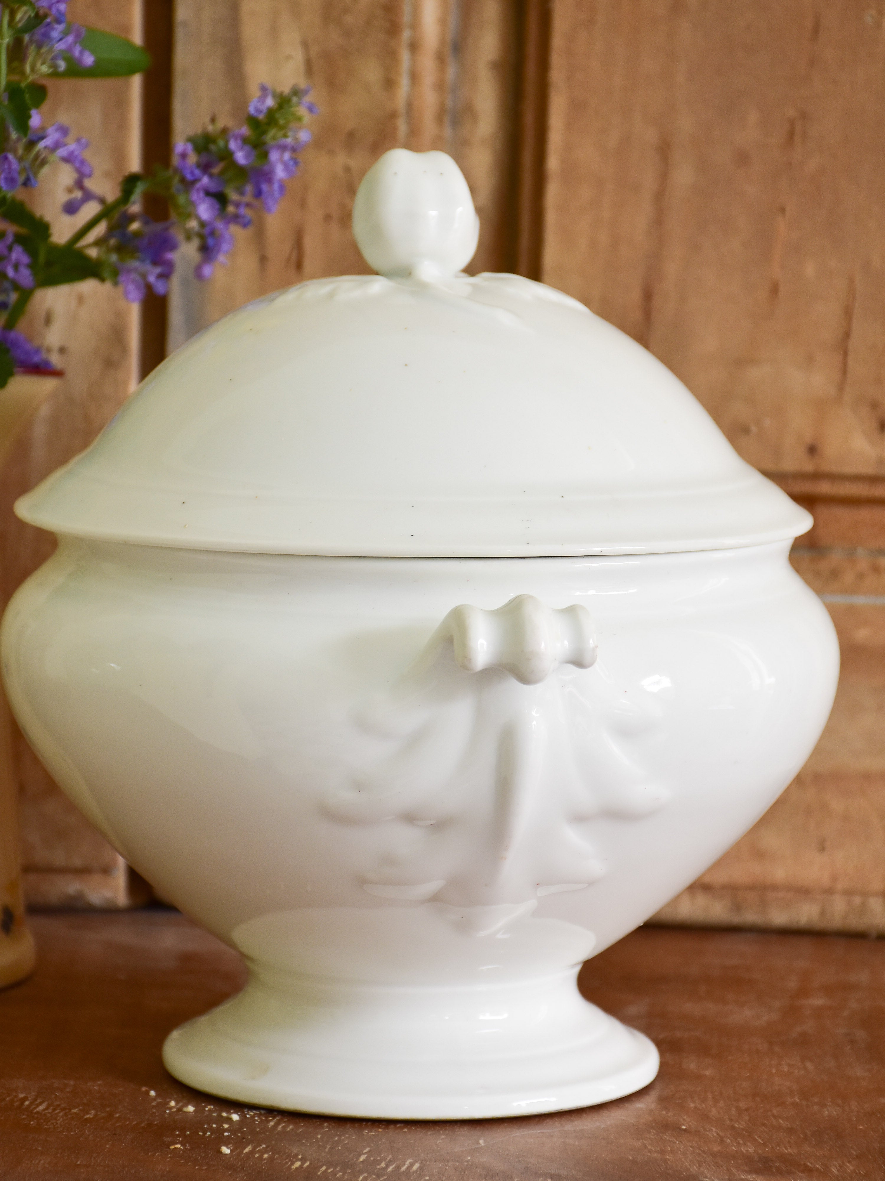 Ironstone soup tureen with apple handle