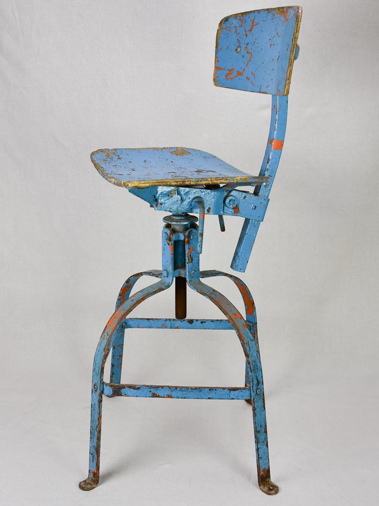 Industrial atelier workshop chair with blue patina