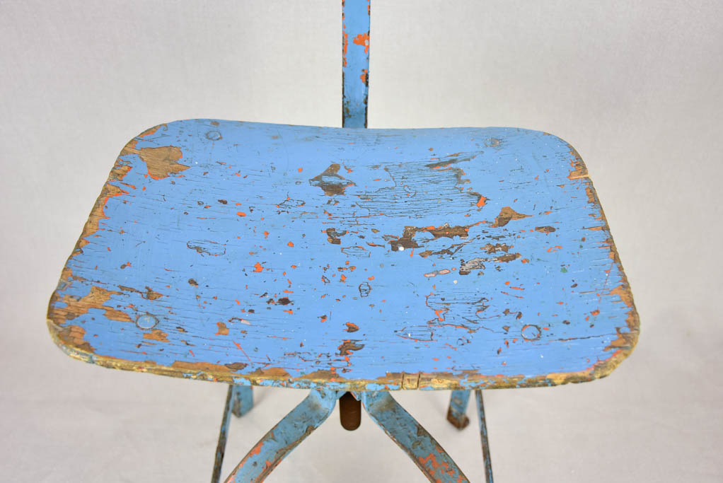 Industrial atelier workshop chair with blue patina