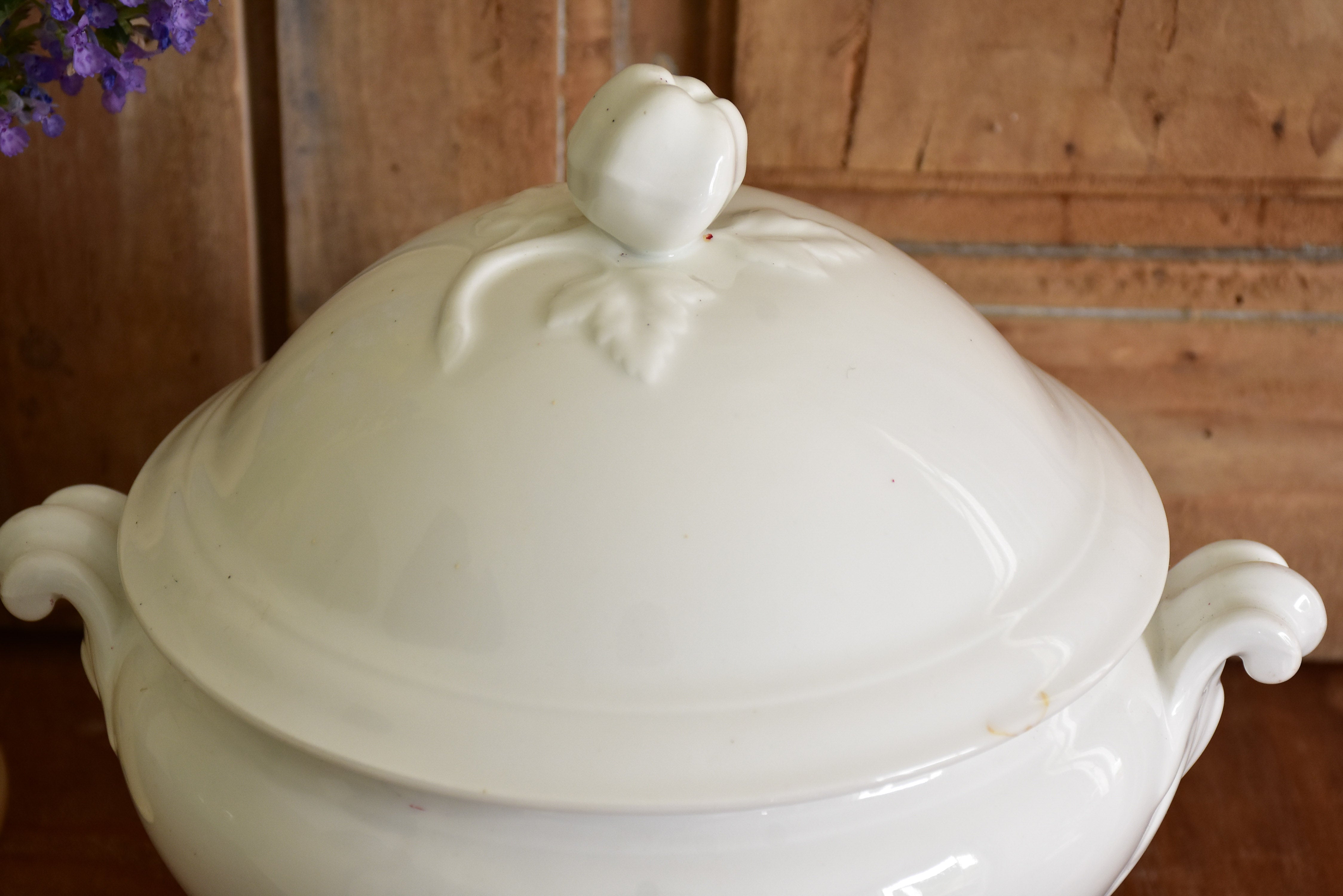 Ironstone soup tureen with apple handle