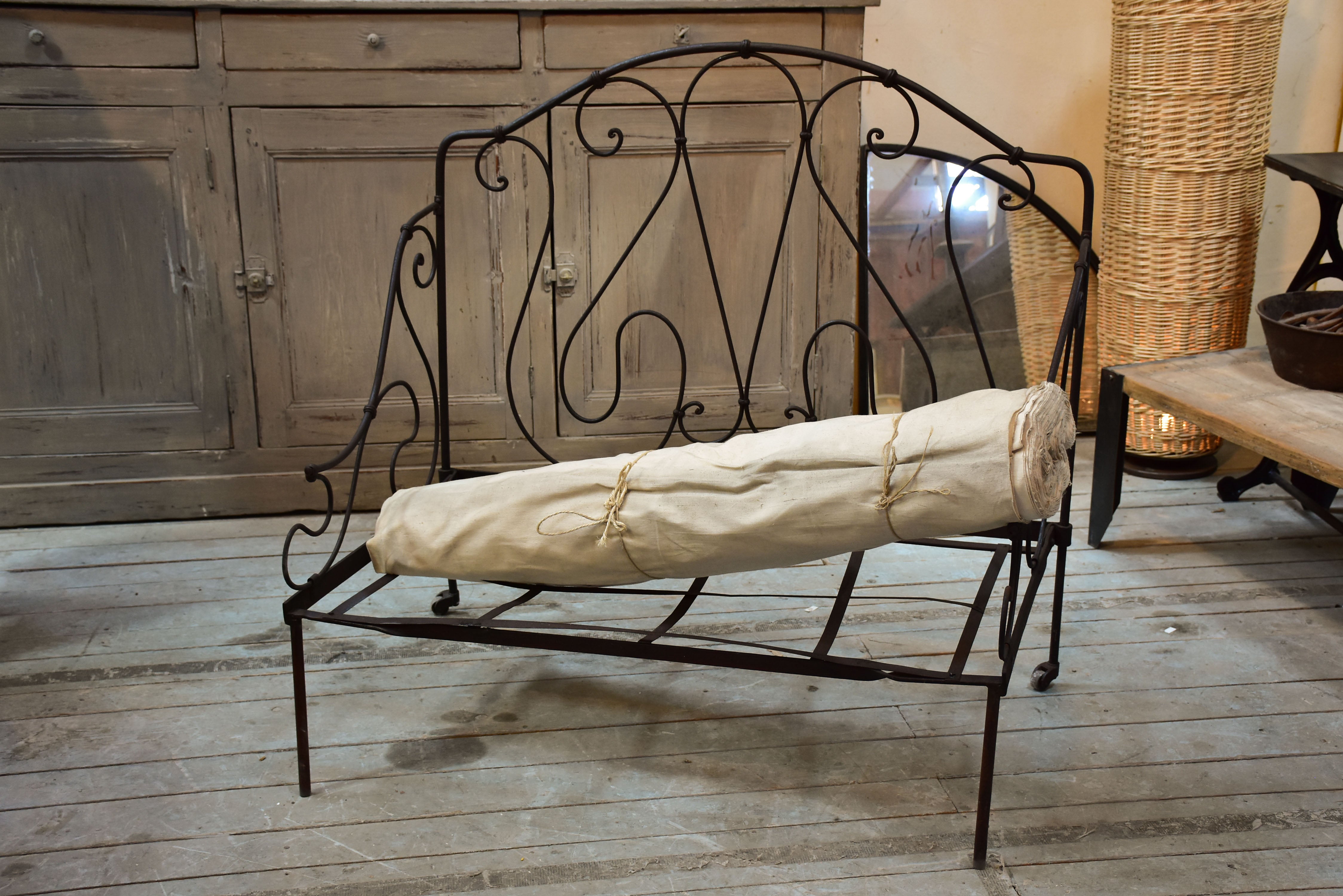 Pair of vintage French folding iron daybeds