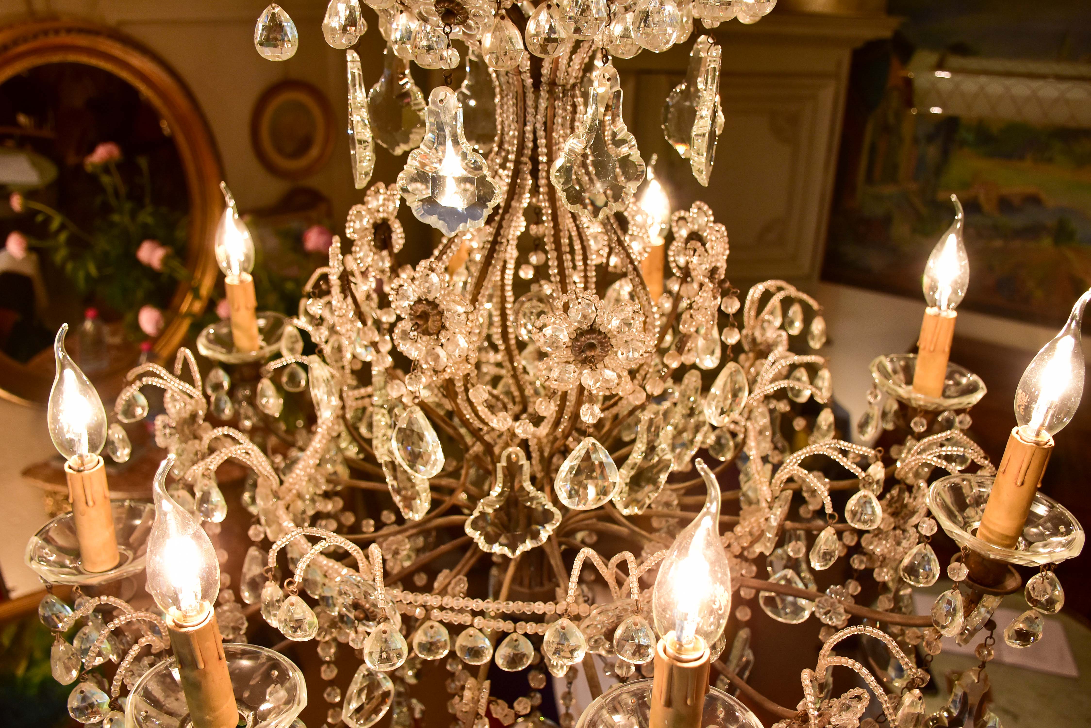 Antique Italian crystal chandelier - 8 branches