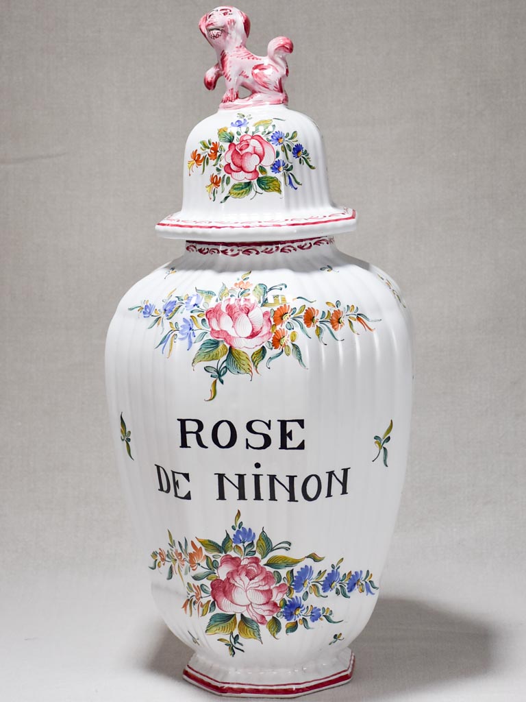 Large 1970's pharmacy jar labelled Rose de Ninon - Léon Warin 22"