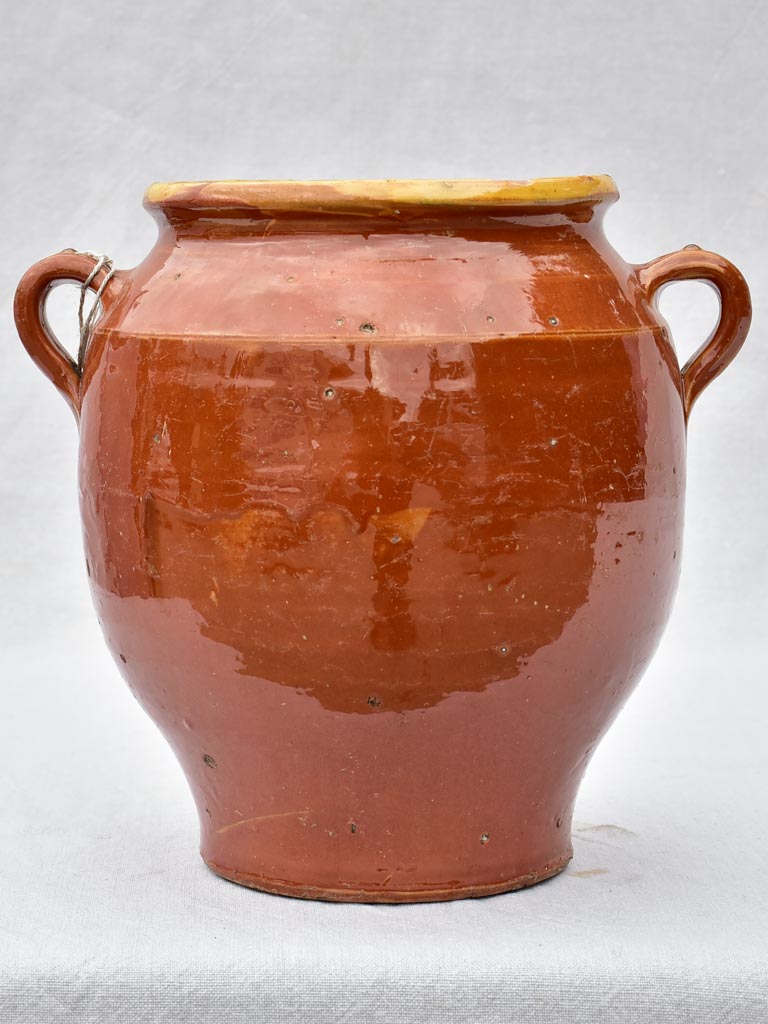 Large antique French confit pot with brown glaze 12½"